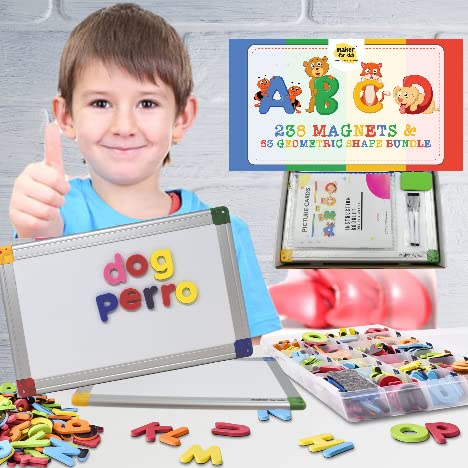 KOKO AROMA 291Pcs ABC Magnets Board – Letters, Numbers & Shapes with Double-Sided Whiteboard