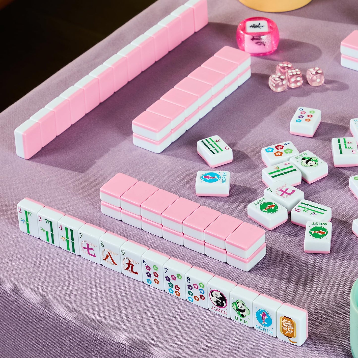 KOLIN American Mahjong Tile Set – 160 Tiles, Pink Back Melamine, Engraved Pattern