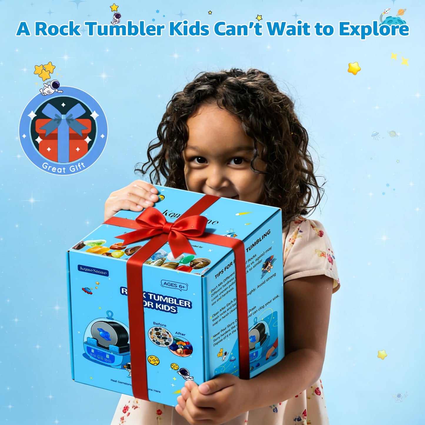KomeStone K5 Rock Tumbler for Kids & Beginners – Quiet, Complete Starter Kit