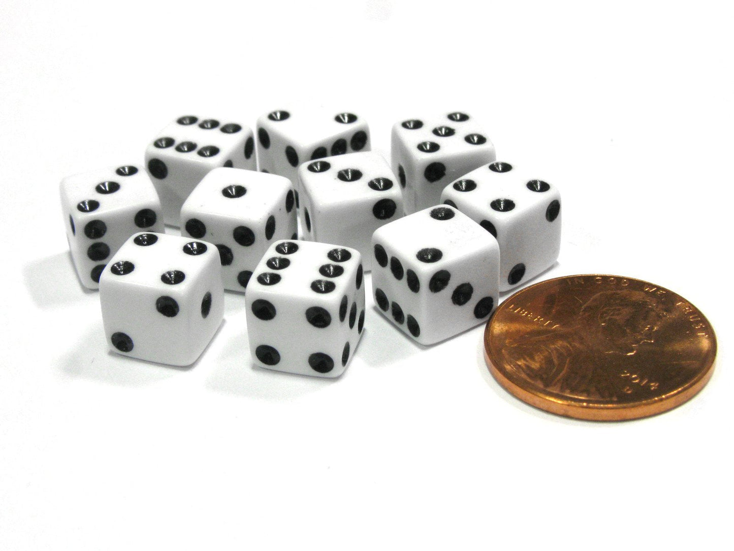 Koplow Games 8mm Square D6 Dice – 10 White with Black Pips