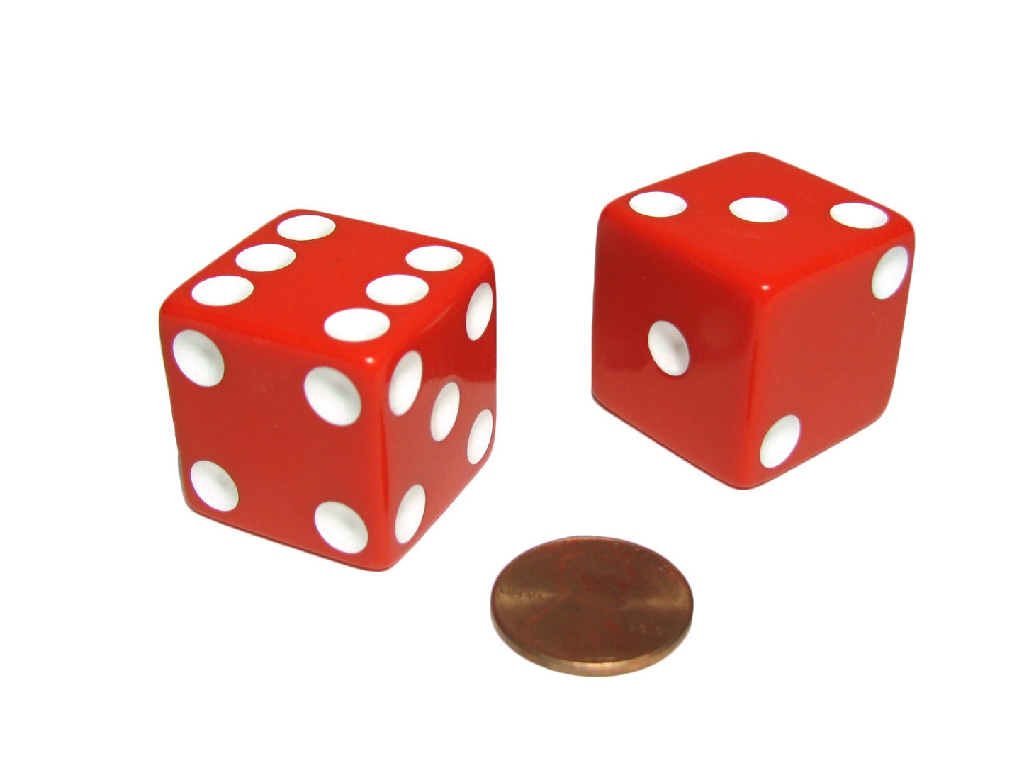 Koplow Games: Set of 2 25mm Large Red D6 Dice with White Pips
