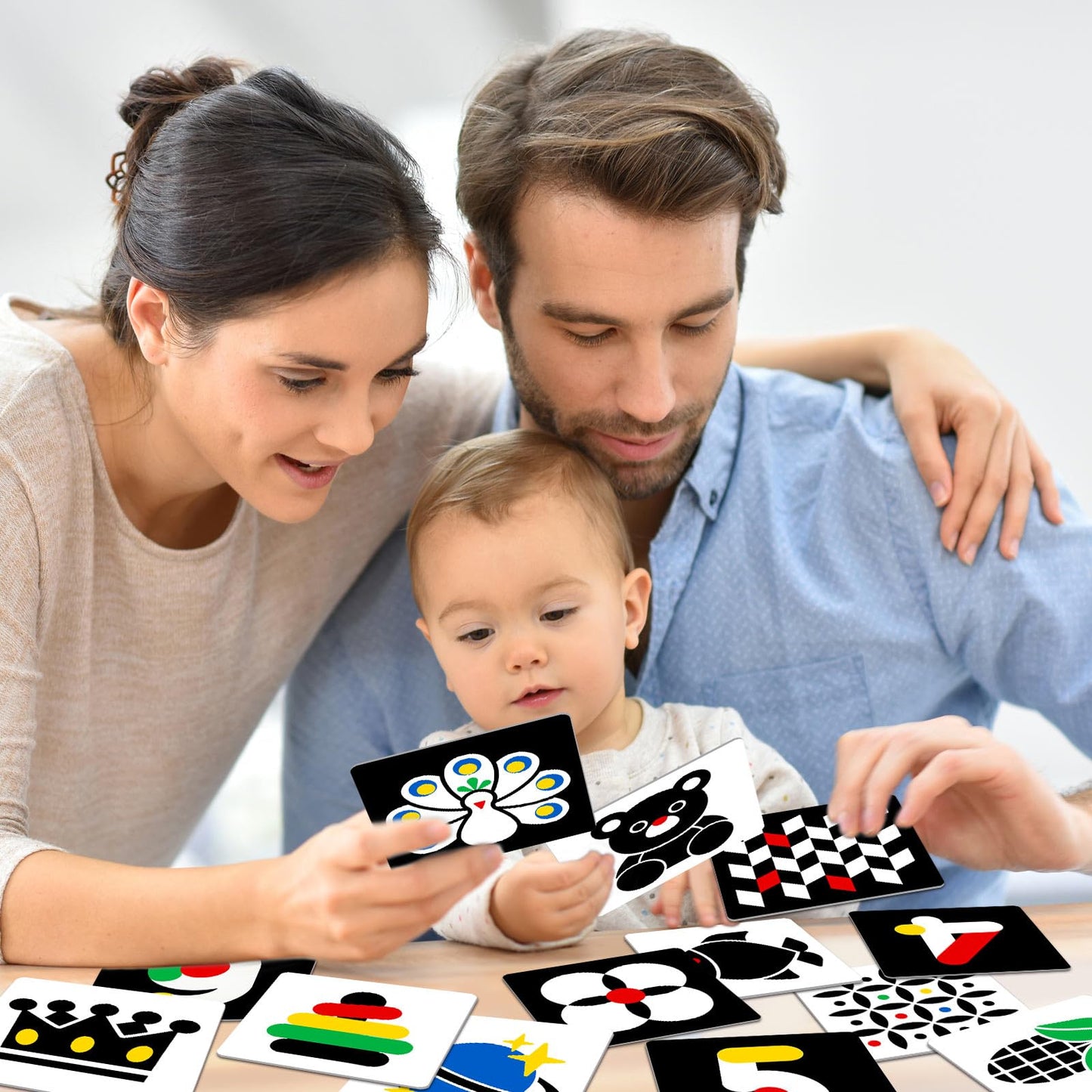 Kopokita High Contrast Baby Flashcards – Black & White Cards with Red, Yellow & Blue (20 Pcs, 40 Pages, 5.7" x 5.7")