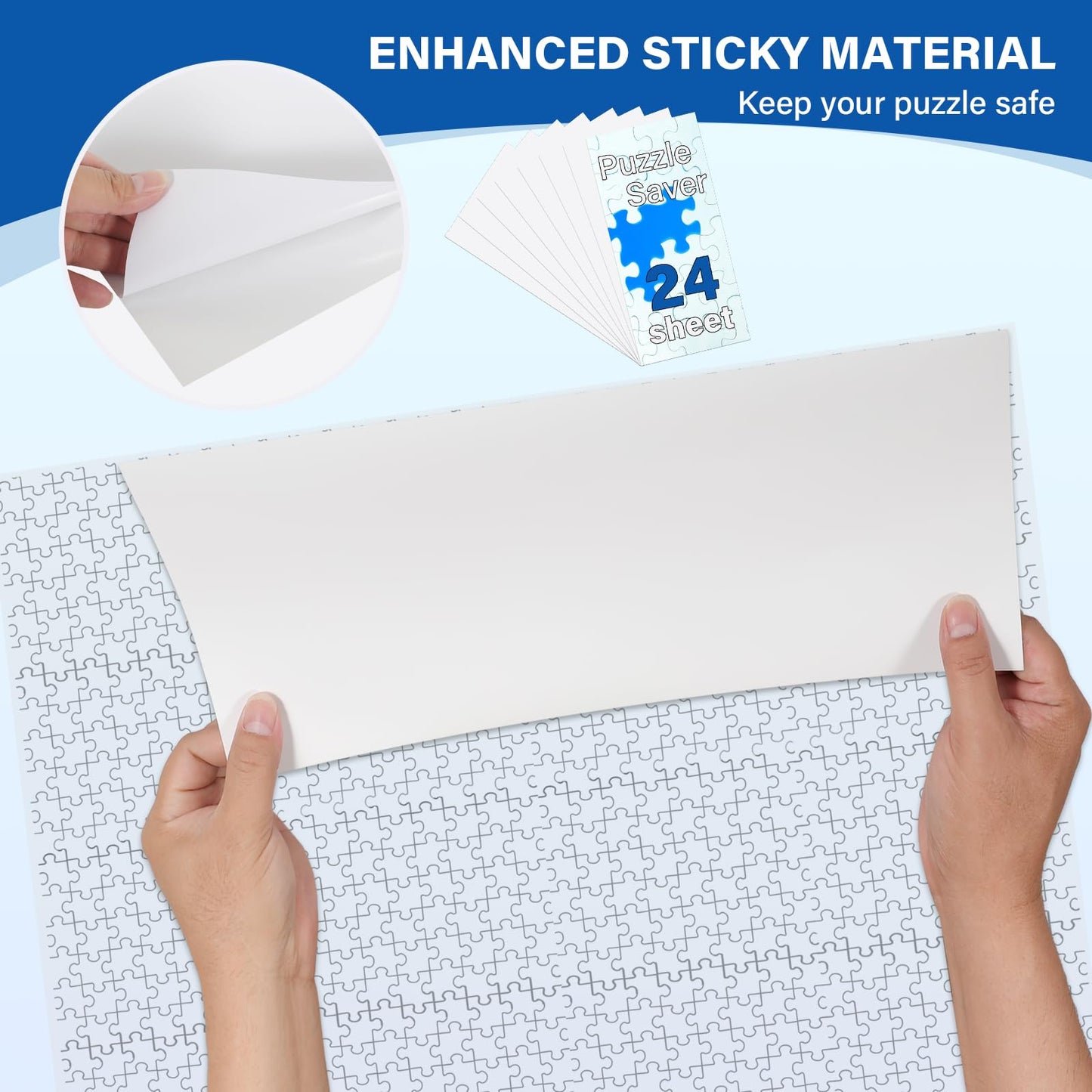 KOSTBAR Puzzle Glue Sheets for 1000-Piece Puzzles – 24 Saver Sheets, Peel & Stick Jigsaw Stickers, No-Clean, Gift for Puzzle Lovers