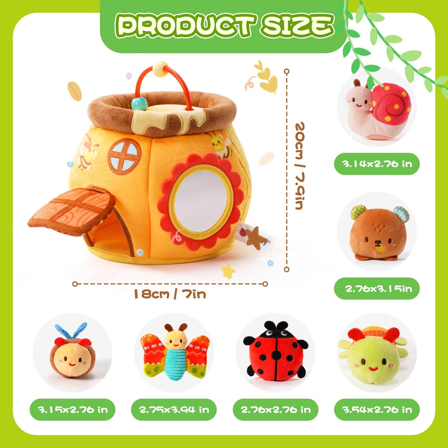 Koty Bee House Sensory Toy – Plush Garden Friends for Babies 0-12 Months | Montessori Toy