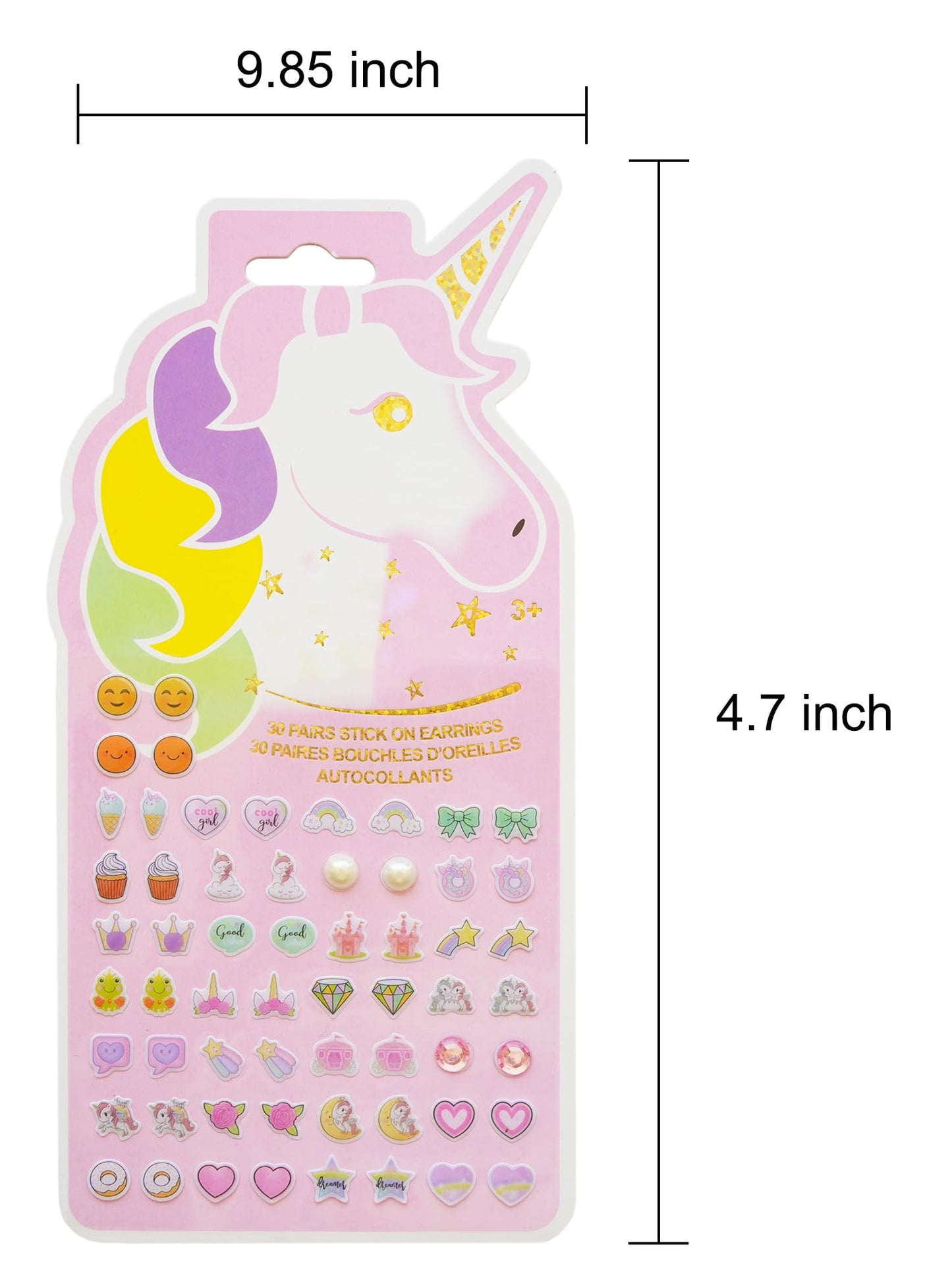 Koutey Stick-On Earrings - 3D Unicorn Glitter Stickers for Kids | 30 Pairs