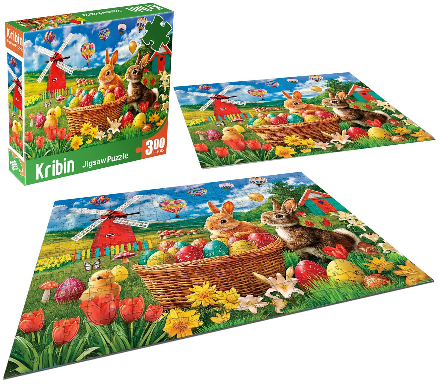 Kribin 300-Piece Easter Puzzle – For All Ages + Poster