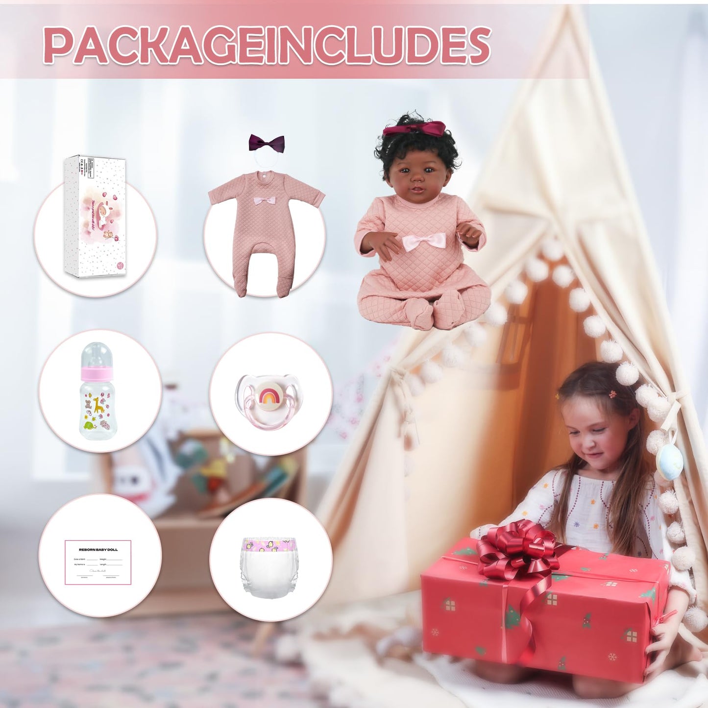 KSBD Realistic Reborn Baby Doll Black Girl – 18-Inch Lifelike Newborn with Gift Set