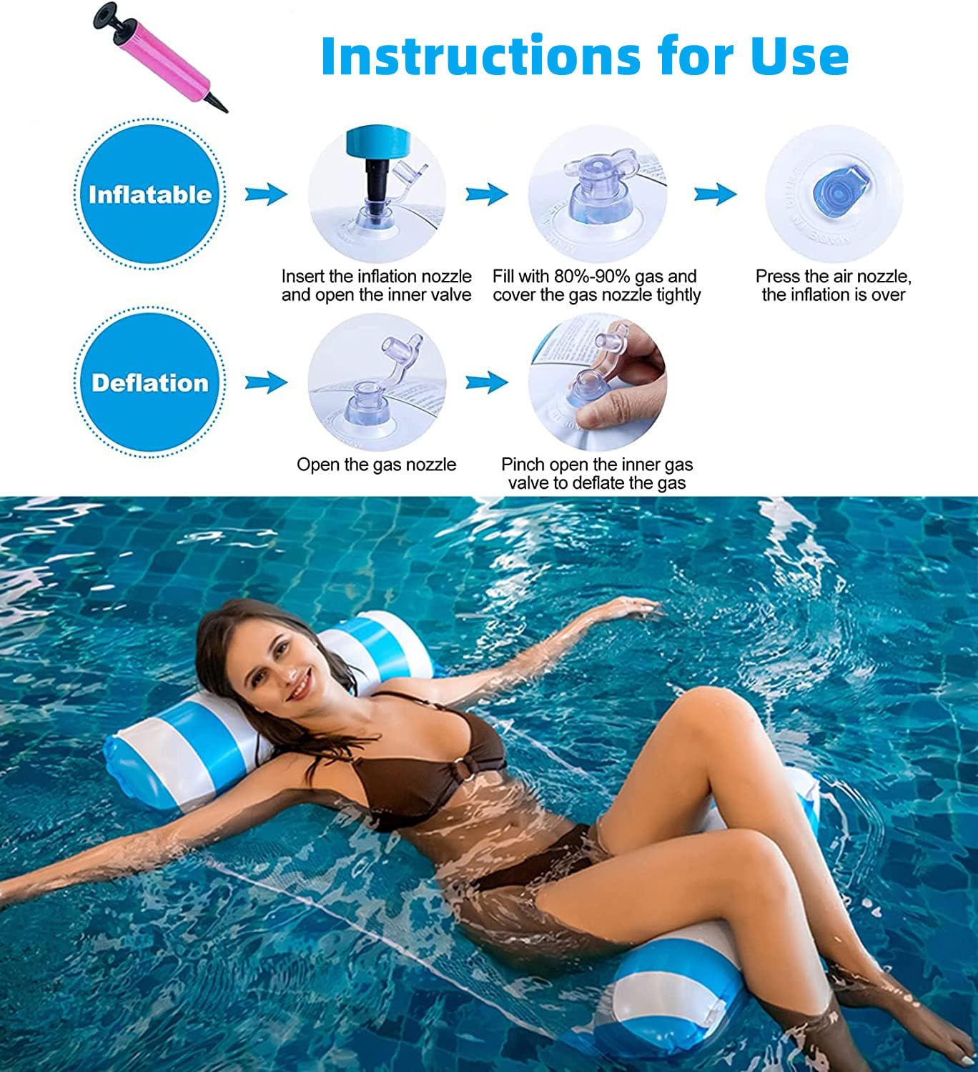 KSLLHHSA 8-Pack Pool Floats - 4-in-1 Inflatable Hammock, Saddle, Lounge Chair, Drifter
