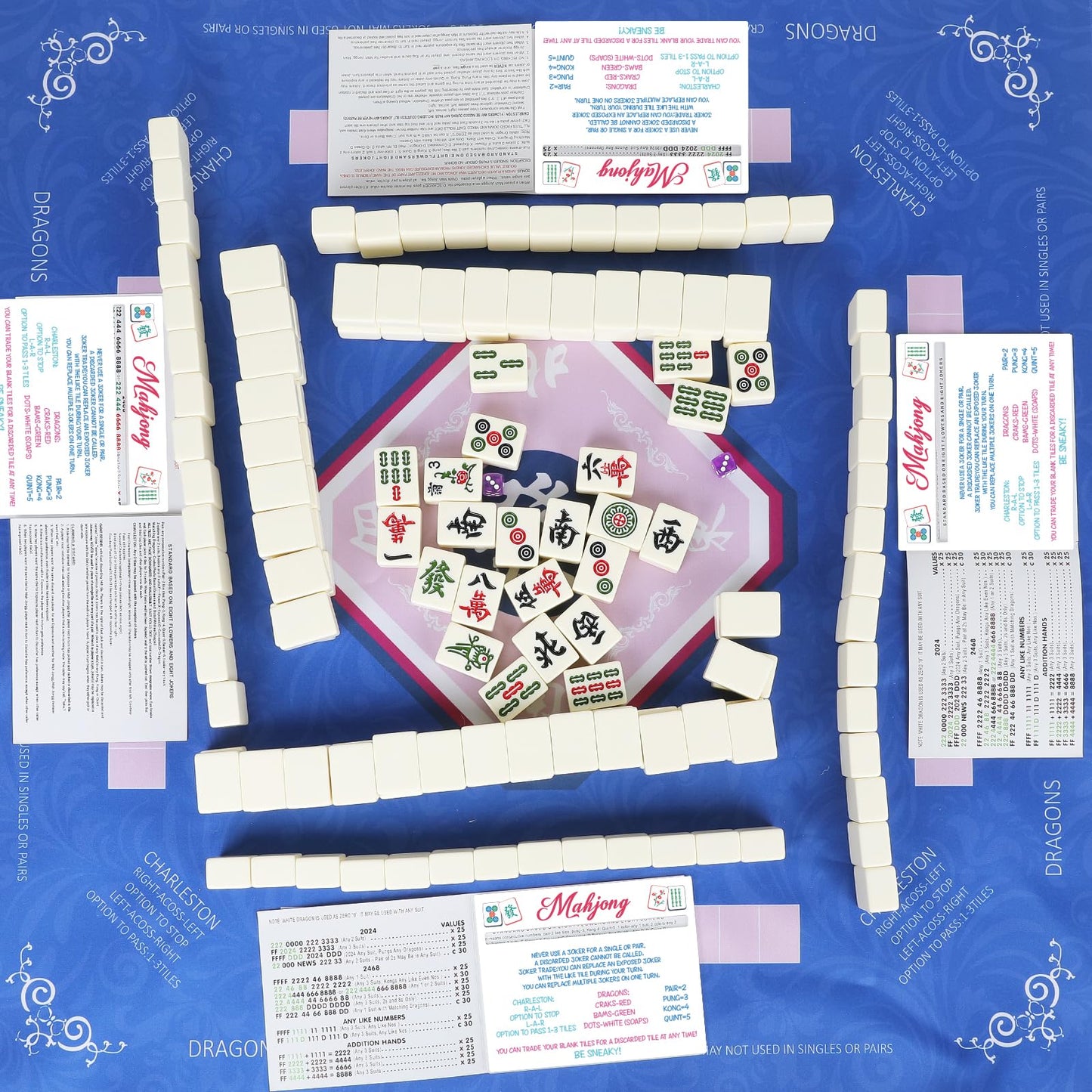 KUIRAN Mahjong Line Finder 4-Pack – Bright Rules Helper for Beginners (White)