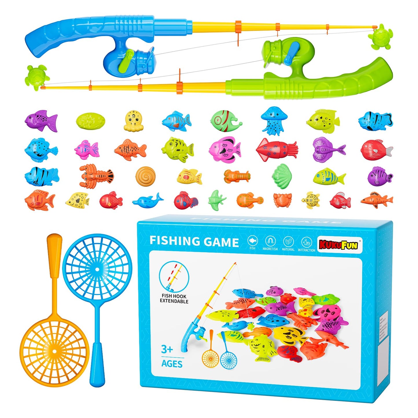 KukuFun Magnetic Fishing Pool Toys for Kids – 2 Rods, 35 Fish, Bath & Pool Fun (Ages 3-7)