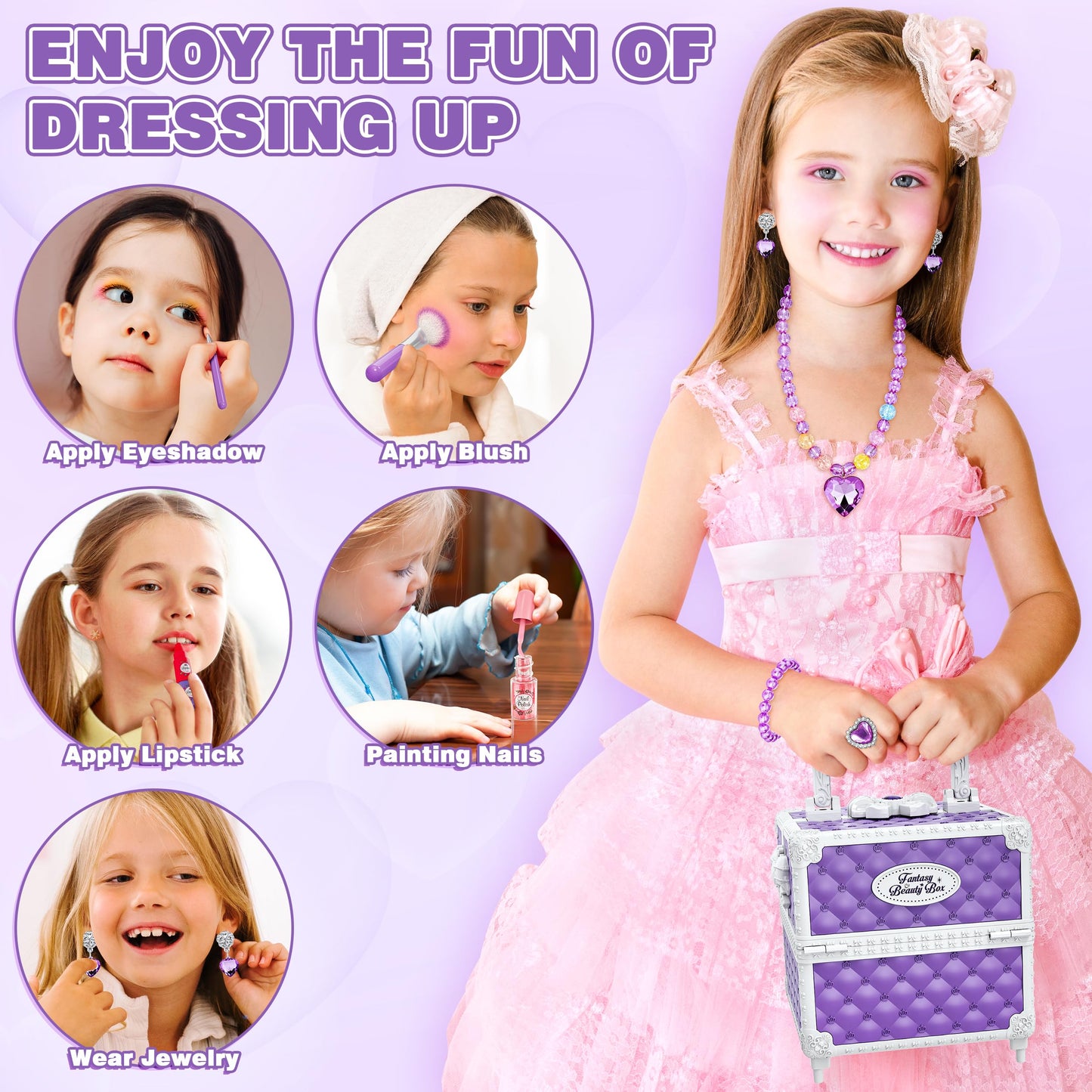 Kuovei 99-Piece Kids Makeup Kit for Girls | Washable, Safe, Mirror Included