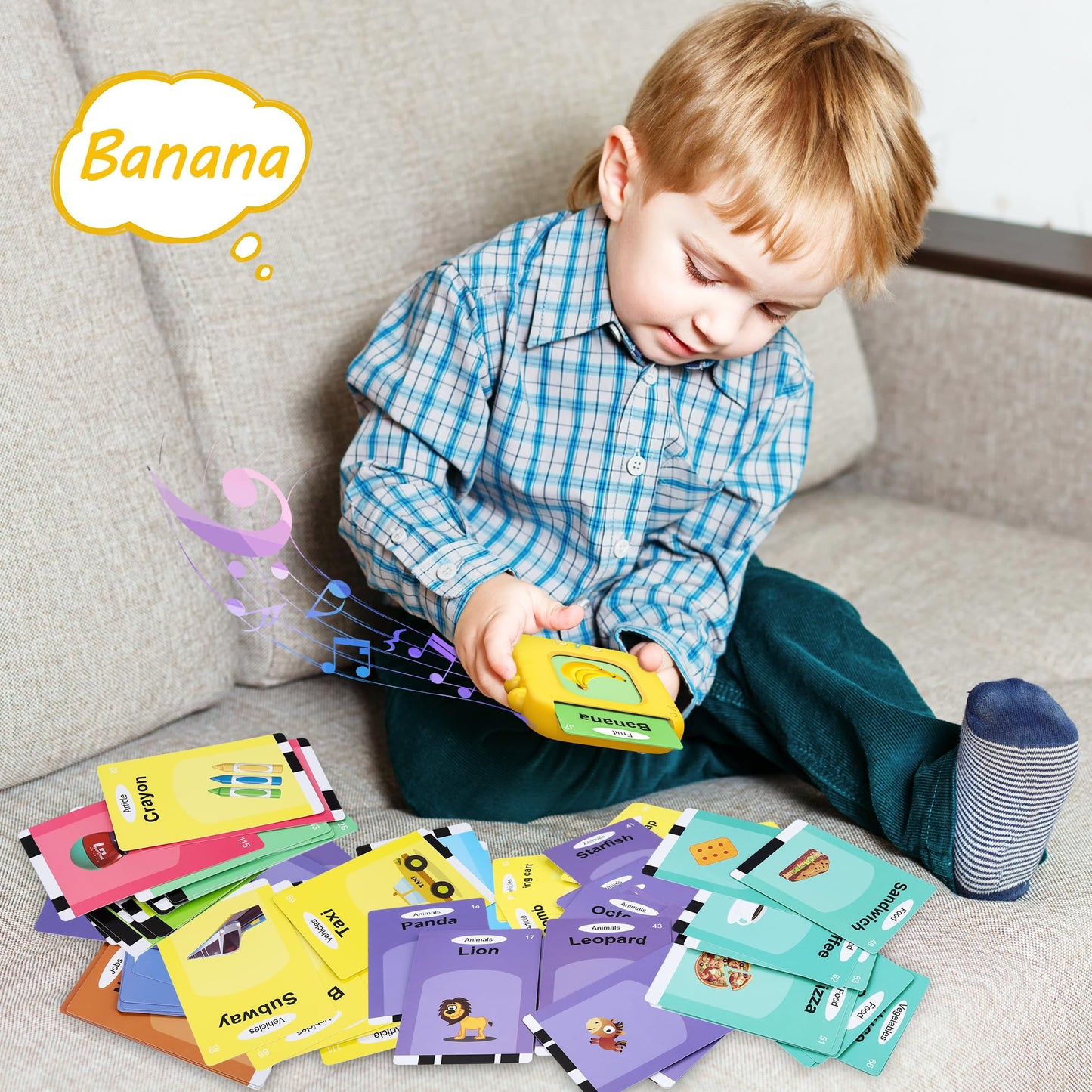 Kuovei Talking Flash Cards – 120 Double-Sided Cards + Reader | Montessori Language Toy for Ages 1–8