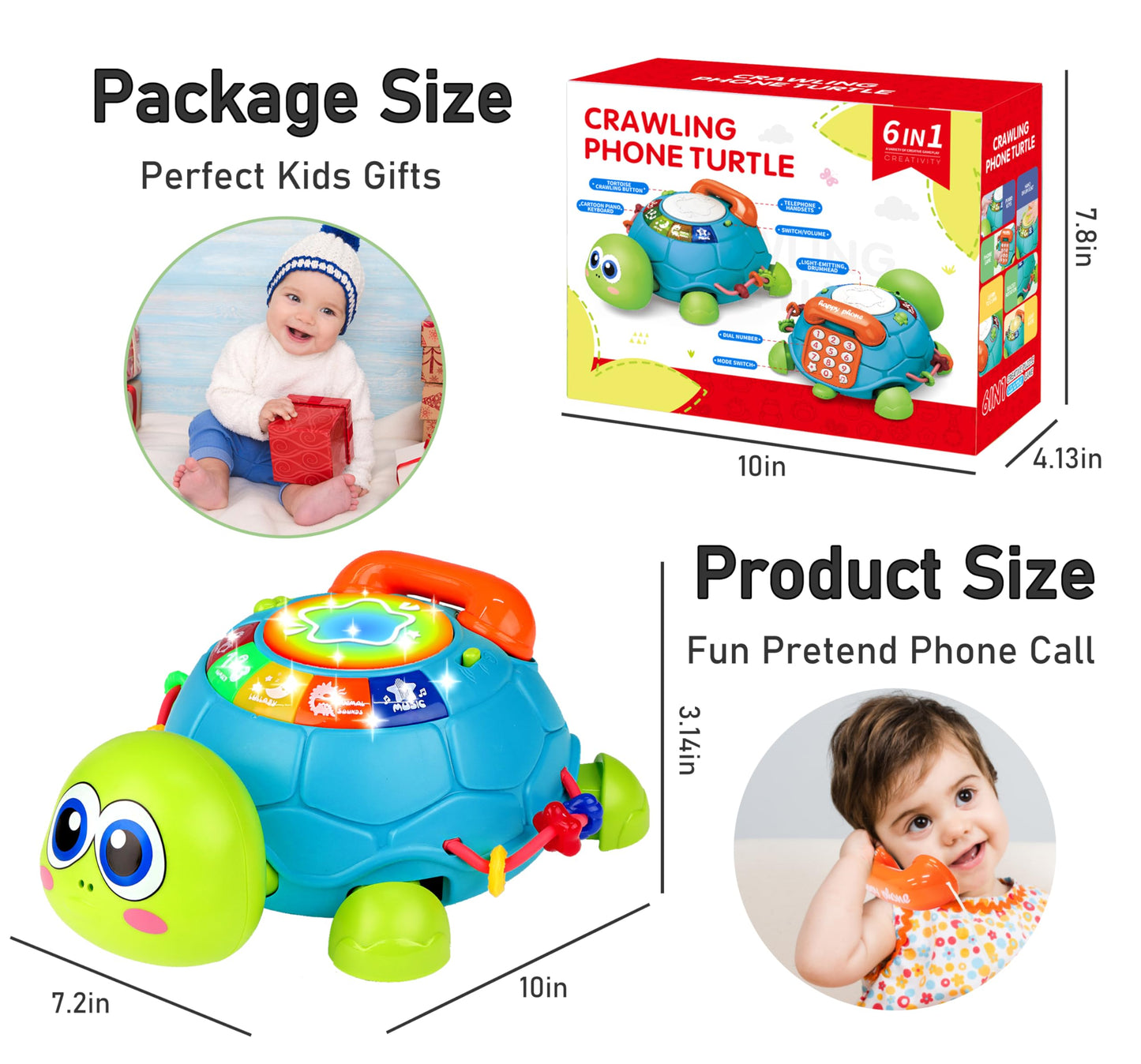 KWYZ Musical Turtle Crawling Toy – Light & Sound Baby Toy for 0-18 Months