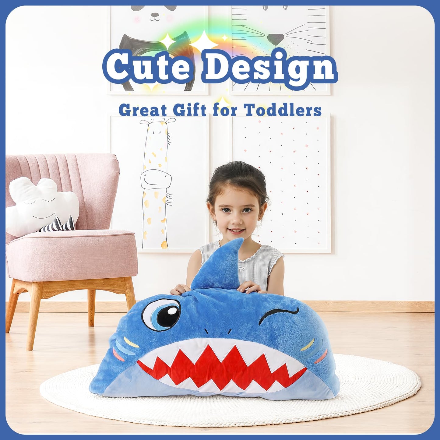 Kyerlish Kids Sleeping Bag & 2-in-1 Plush Shark Nap Mat – 68 x 26 inches