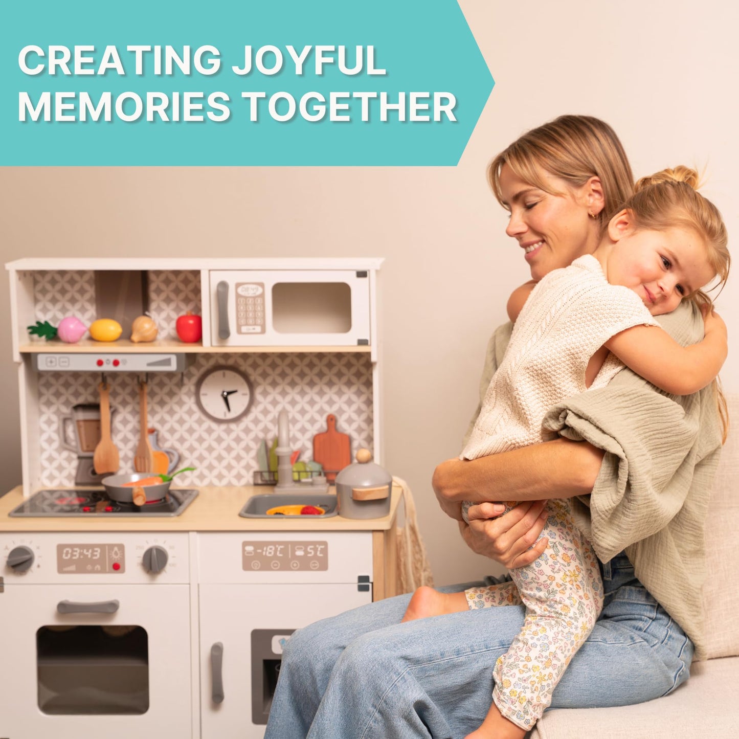 La Premura wooden play kitchen with real sink – Montessori sensory kitchen for toddlers 3-5