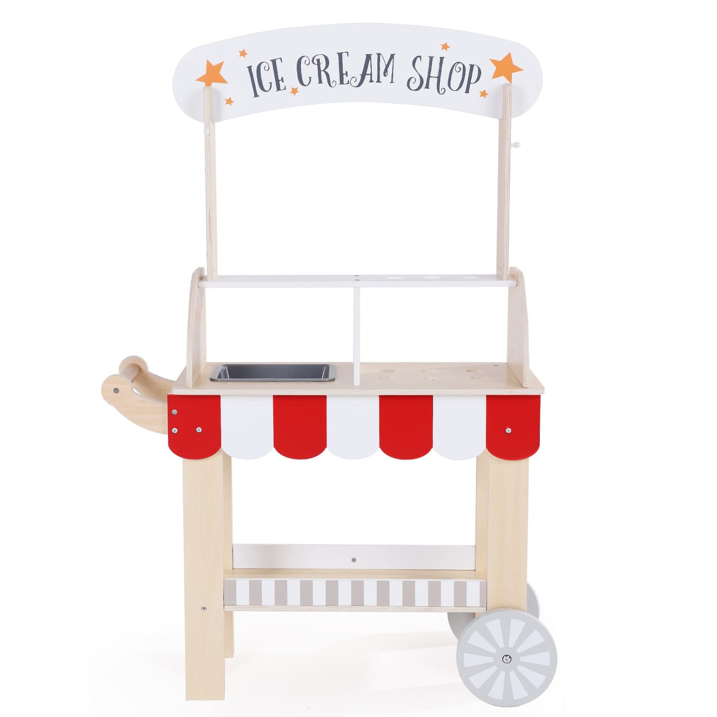 Labebe Wooden Ice Cream Cart for Kids 3–8 | Pretend Play Toy with Blackboard & Magnetic Cones