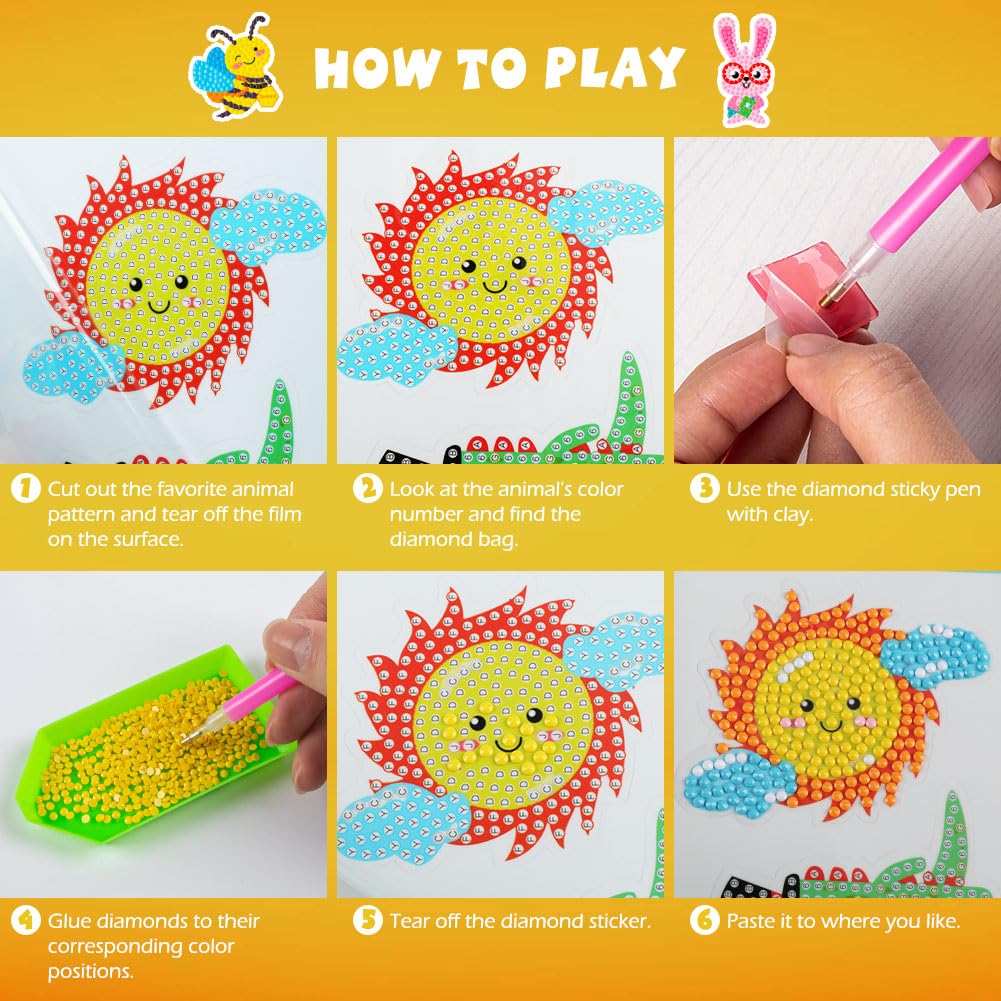 Labeol Diamond Art Kits for Kids – Easy DIY Animal Sticker Art by Numbers