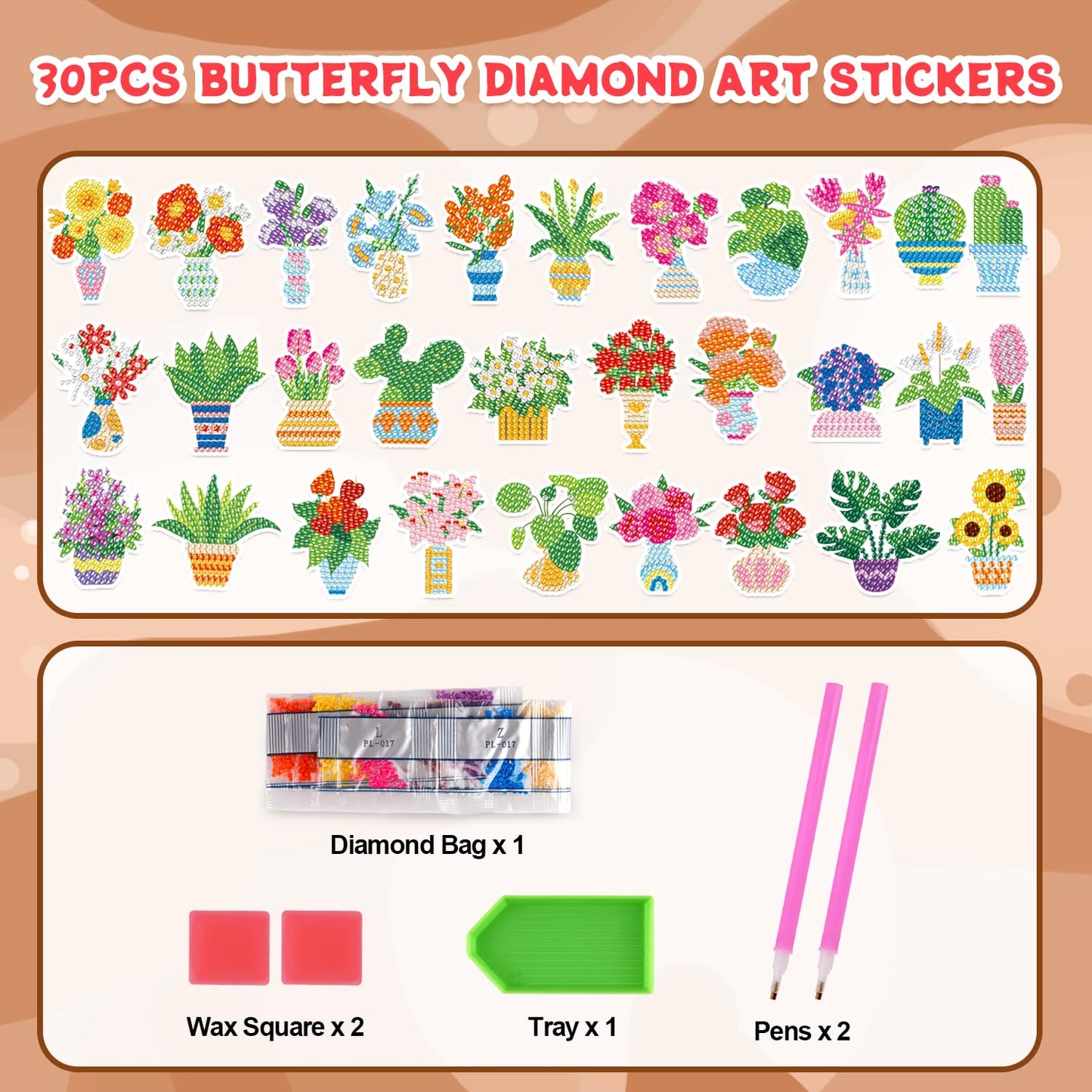 Labeol Diamond Art Kits for Kids & Beginners – Potted Plant by Numbers