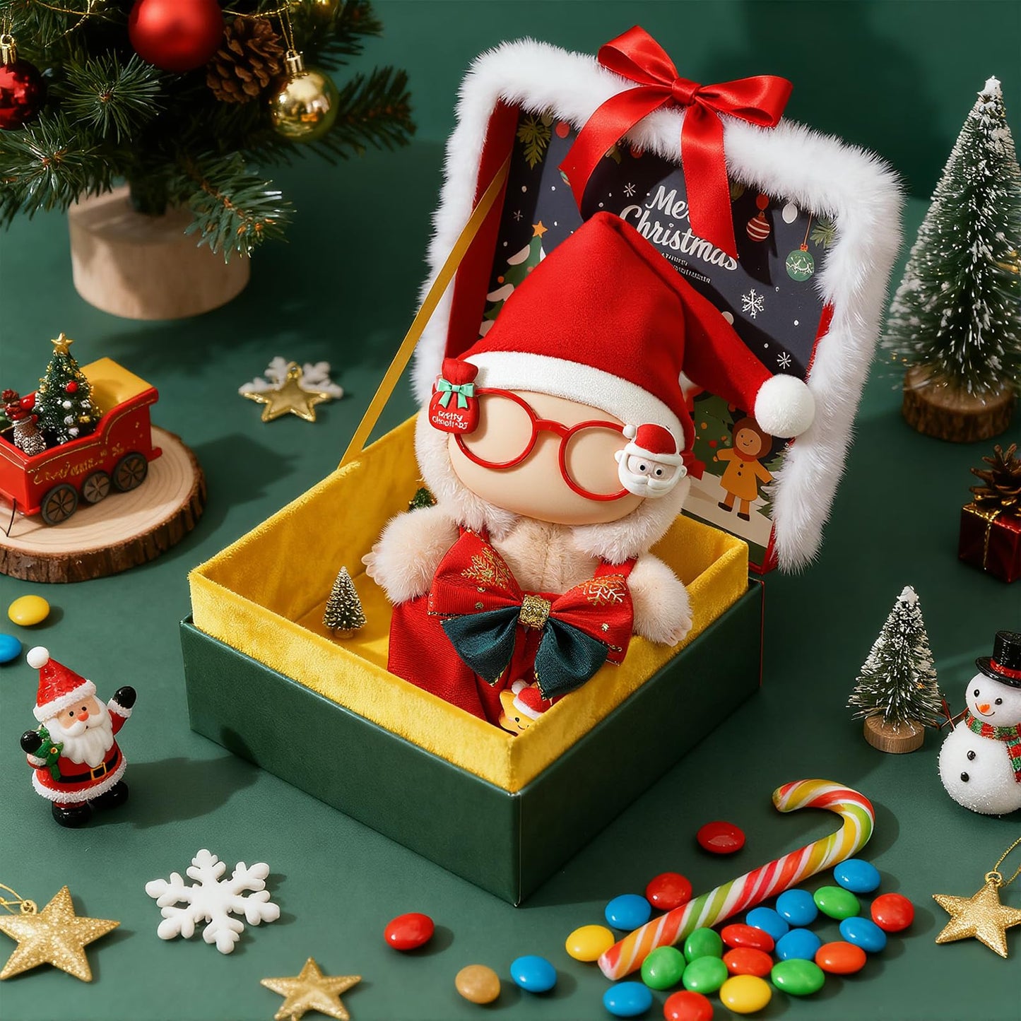 LABUBU 17cm Christmas Clothes – 3-Piece Outfit Set (Hat, Overalls, Glasses) for LABUBU Dolls