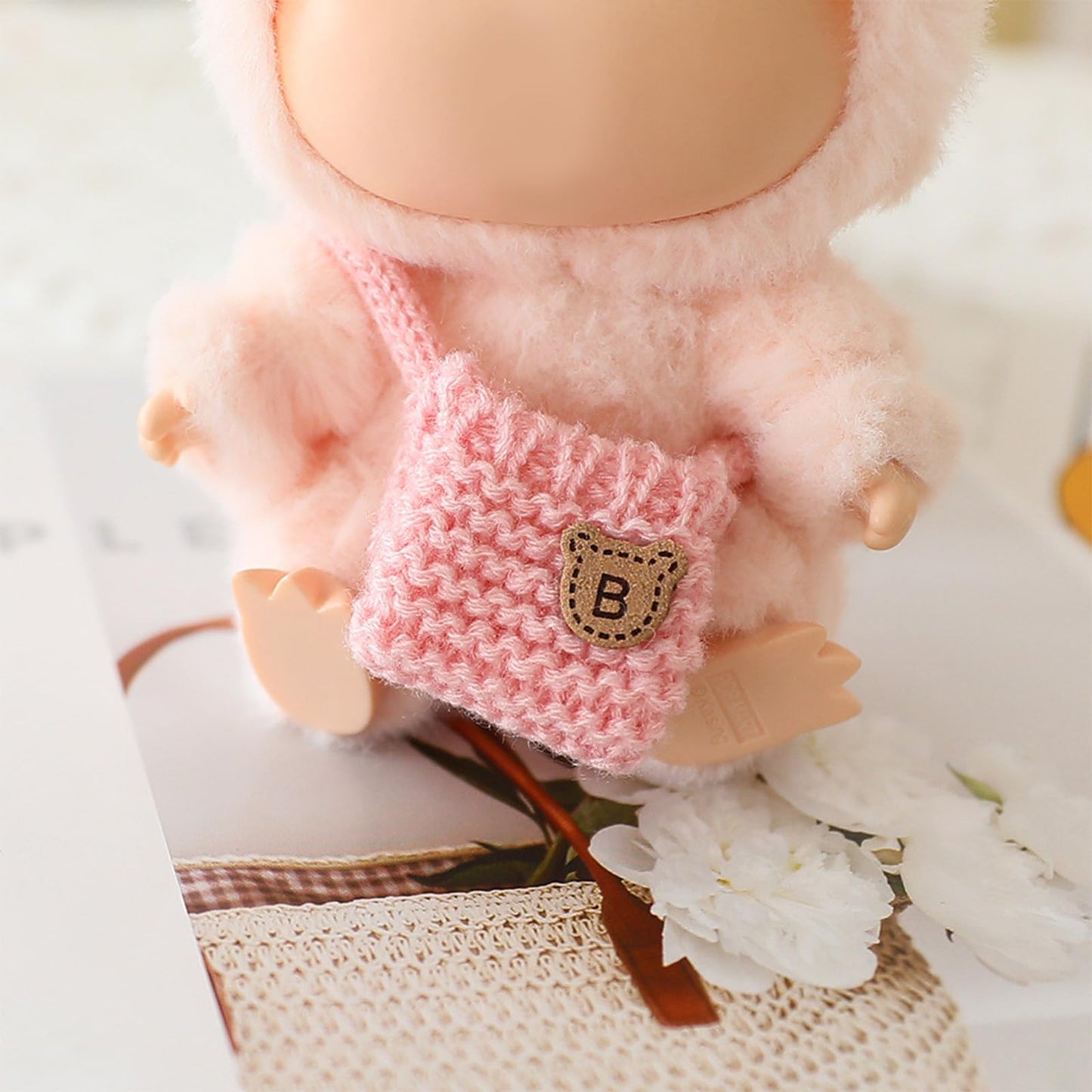 Labubu 17cm Doll Clothes Set – Handmade Crochet 3-Piece Outfit (Purple) Bunny Sweater, Hat & Bag