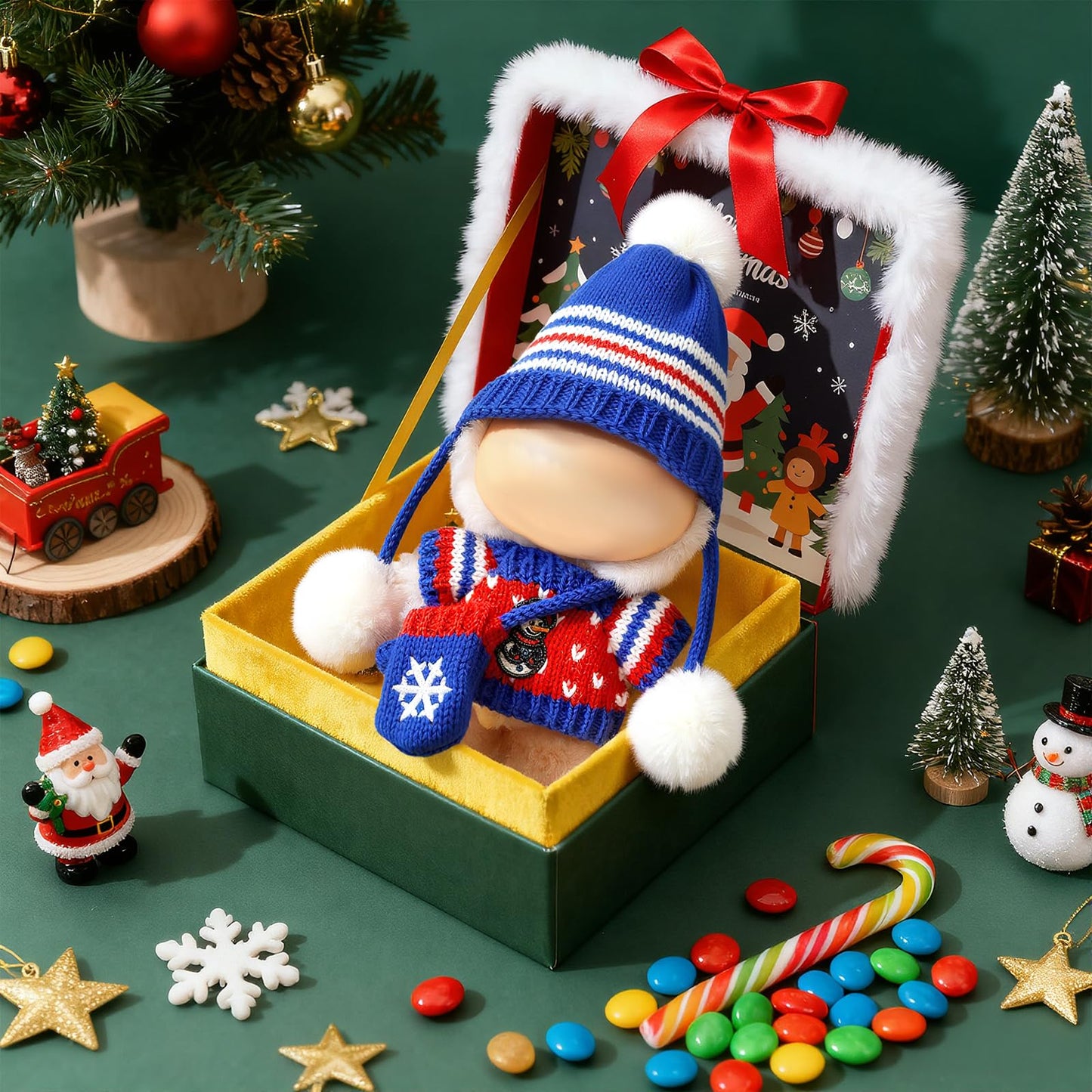 LABUBU 17cm Christmas Doll Outfit – 3-Piece Crochet Blue Set (Sweater, Hat, Bag)