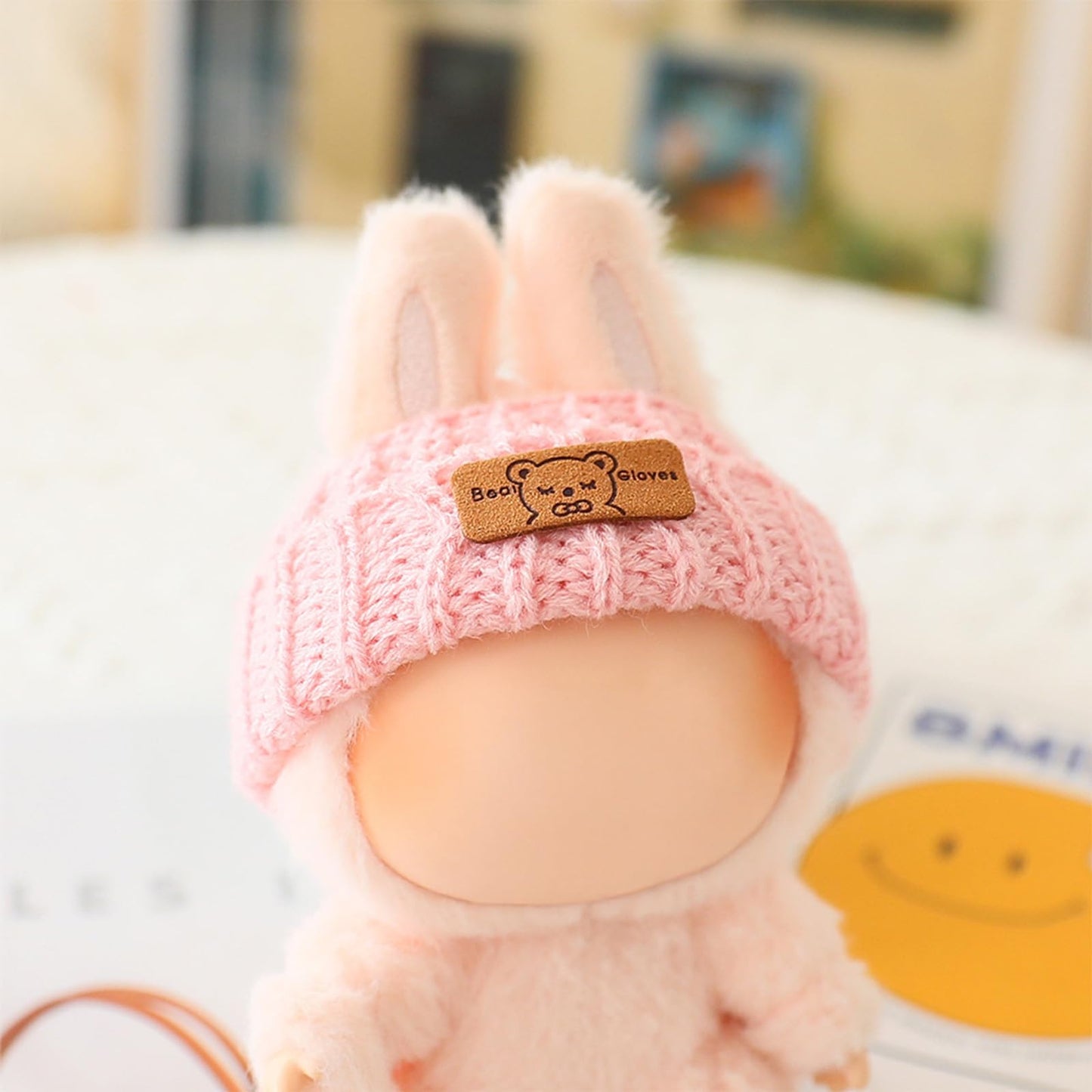 Labubu 17cm Doll Clothes Set – 3-Piece Crochet Outfit (Bunny Sweater, Hat & Bag) Pink
