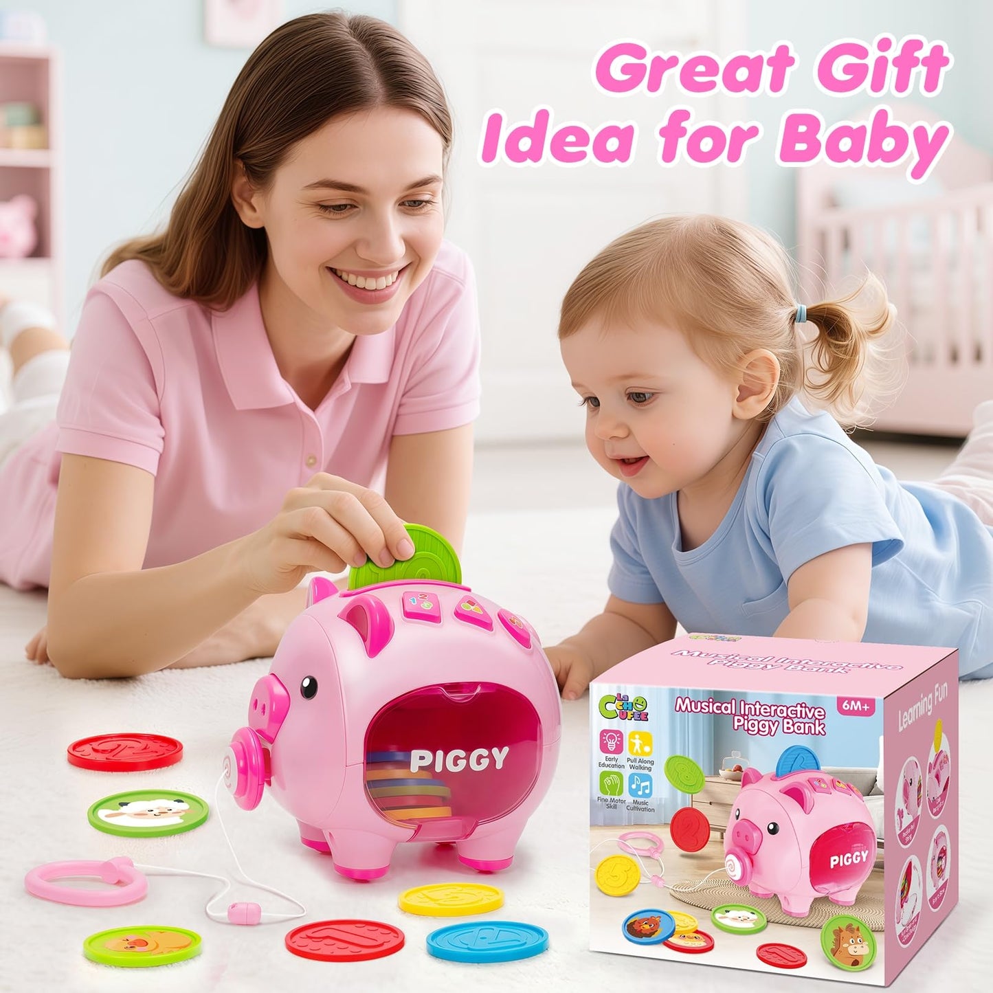LACCHOUFEE Musical Piggy Toy – Educational Piggy Bank for 6–18 Months