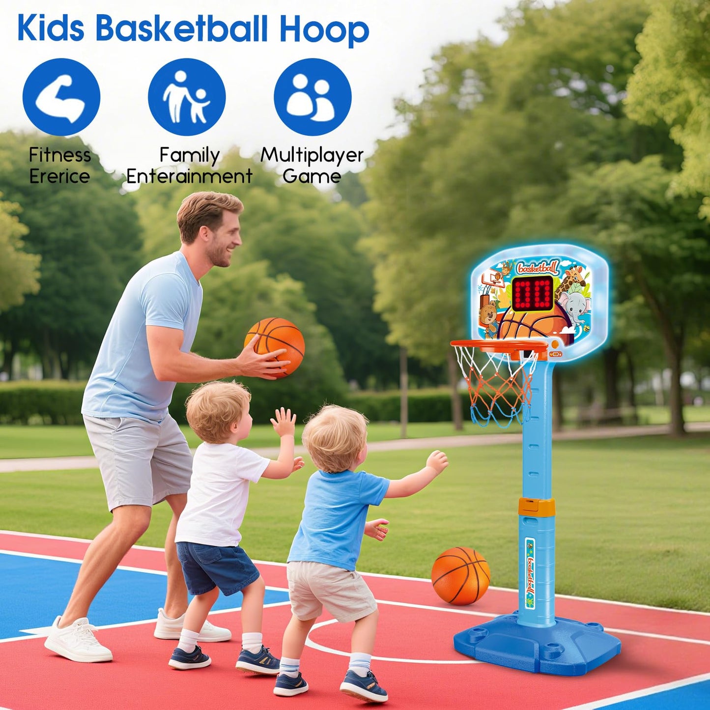 LACCHOUFEE Toddler Indoor Basketball Hoop with LED Scoreboard – Adjustable 29.5–41.3 Inches