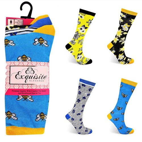 Ladies Exquisite Elegance 3 Pairs Socks Floral Bee