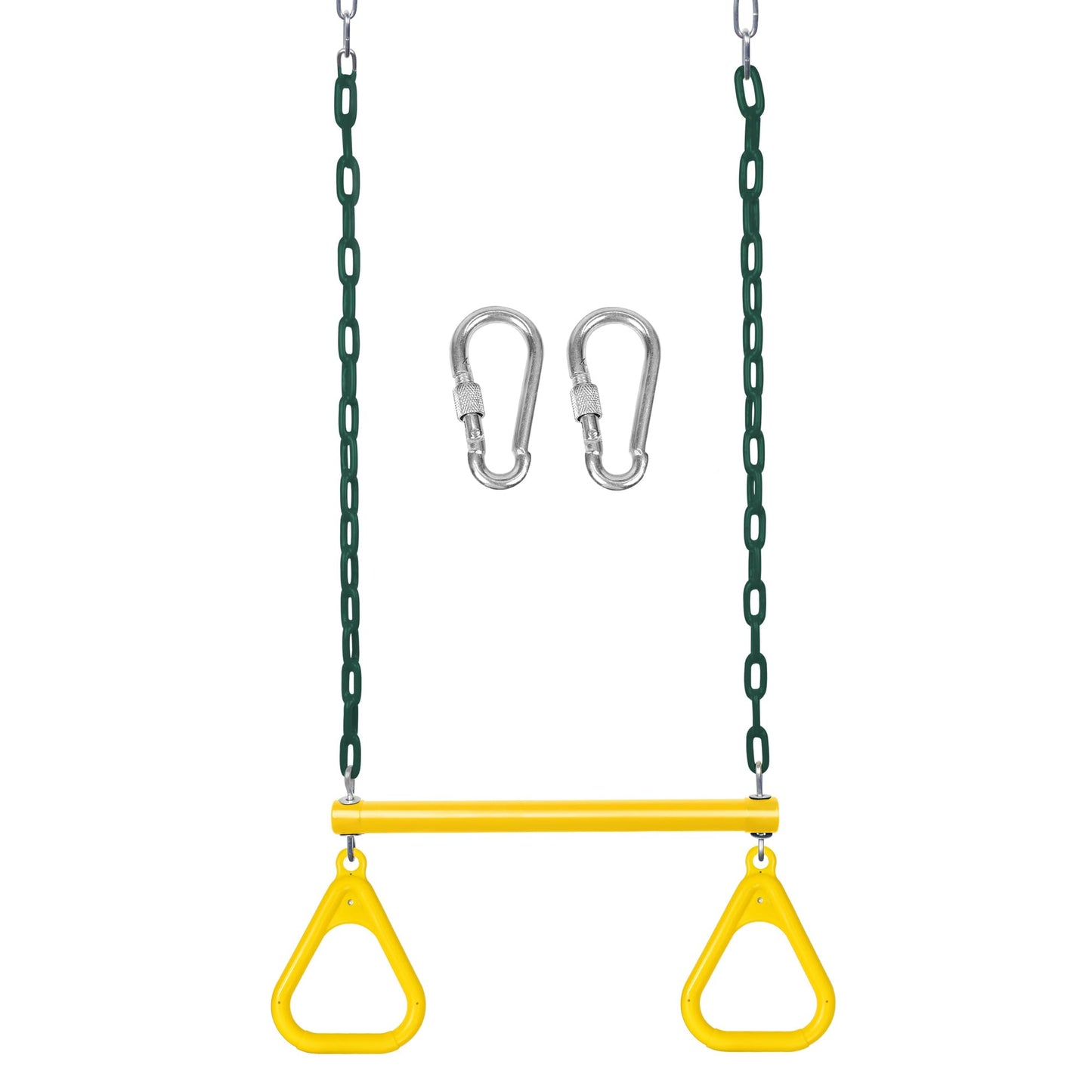 LadyRosian 17" Gym Trapeze Swing Bar with 47" Plastic-Coated Chains & Locking Carabiners – Heavy-Duty Backyard Playset Accessory