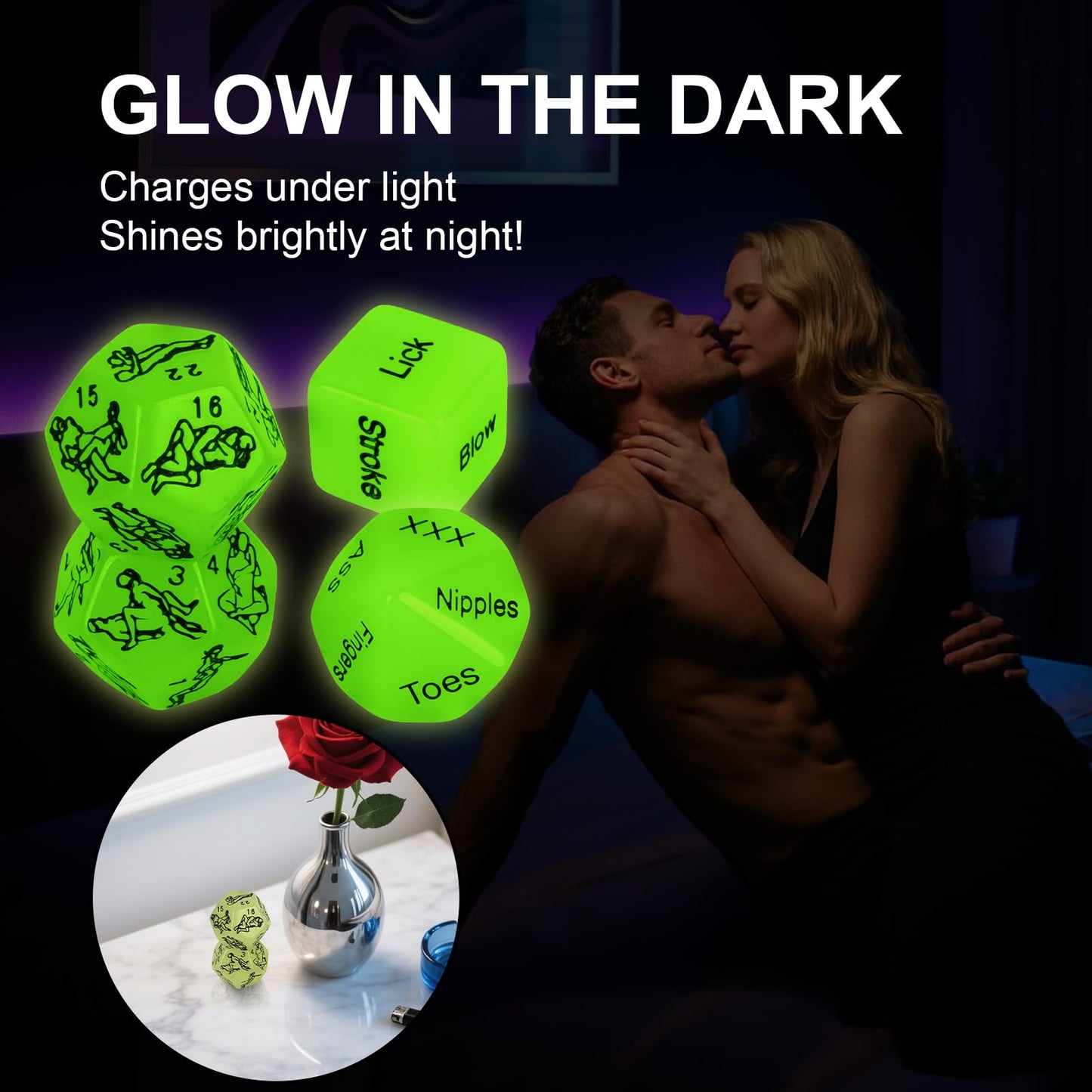 Lalamingo Date Night Dice 6pcs – Glow in the Dark Couple Game for Romantic Ideas
