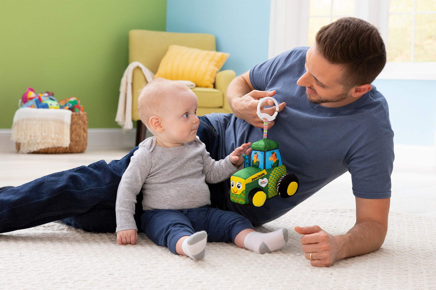 Lamaze John Deere Tractor Clip-On Toy for Travel – High-Contrast Baby Crinkle Toy