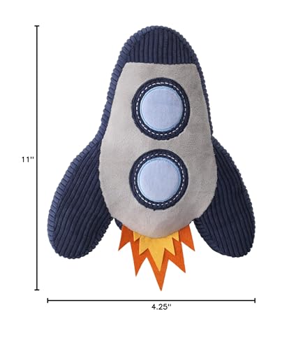 Lambs & Ivy Milky Way Rocket Ship Nursery Throw Pillow Plush – Navy Velour & Gray Minky