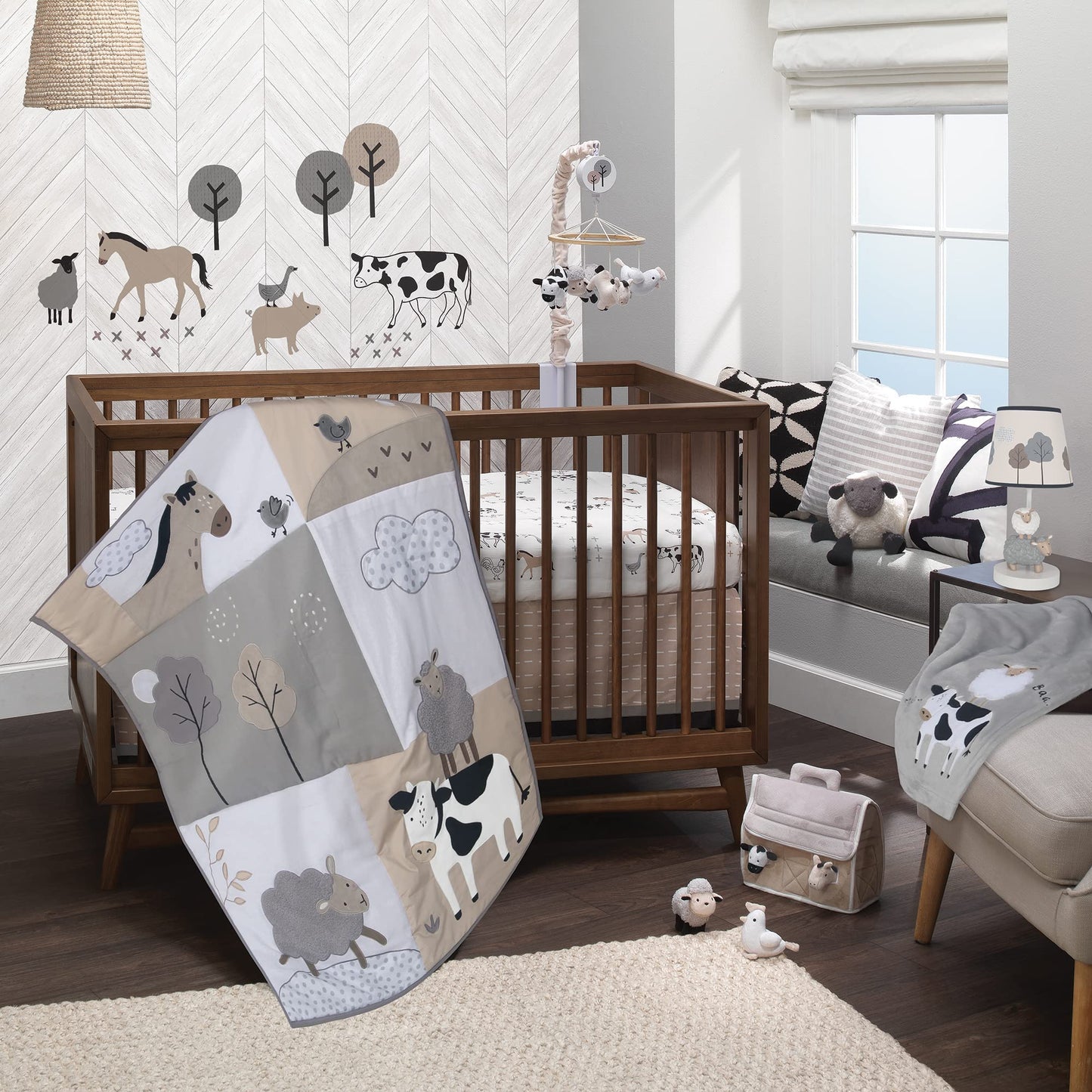 Lambs & Ivy Baby Farm Plush Barn with 4 Animals – Taupe/Gray/White
