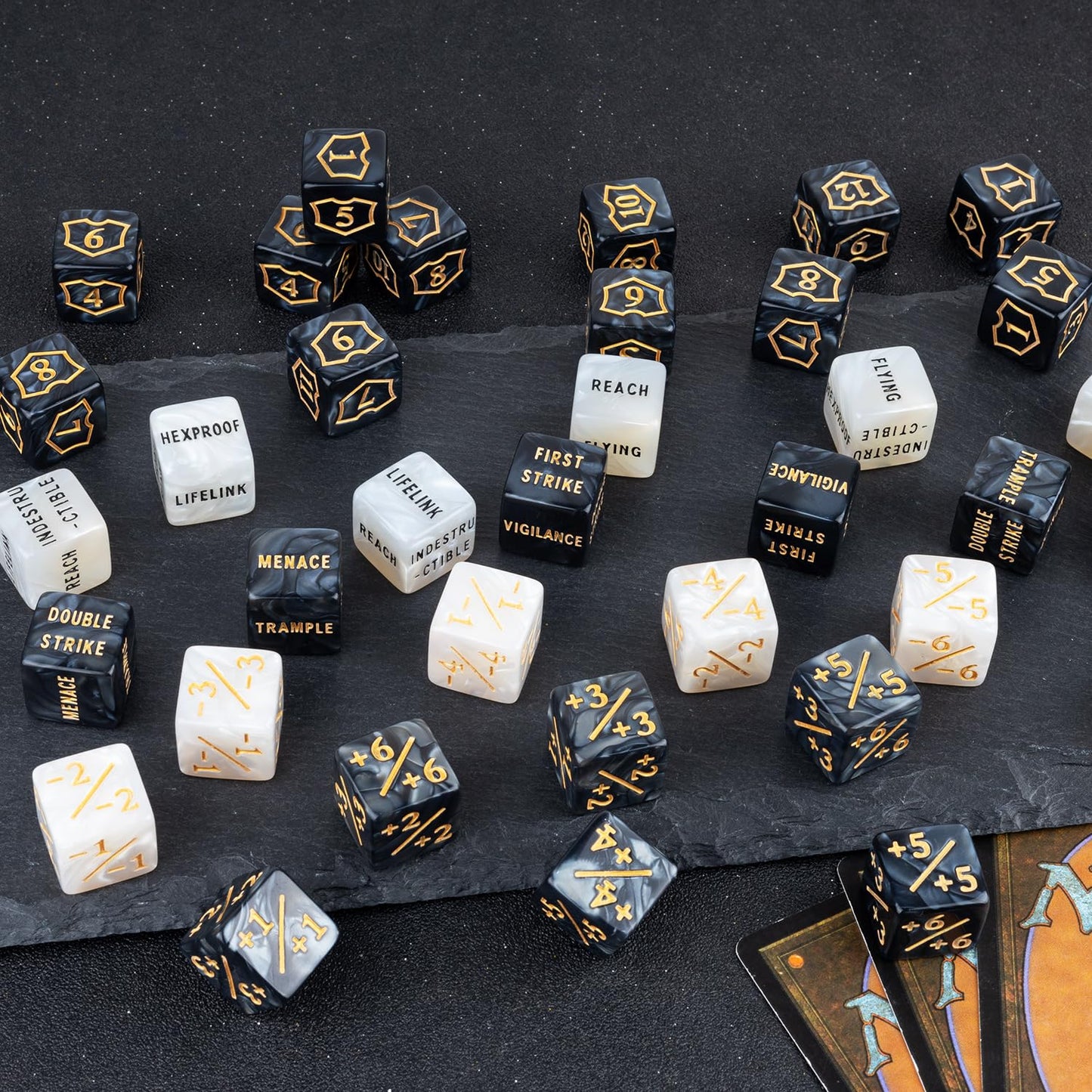 LAMJAM 65-Piece MTG Dice Counters Set: +1 Buff Tokens, Shield Dice & Keyword Dice for MTG, TCG & Card Games