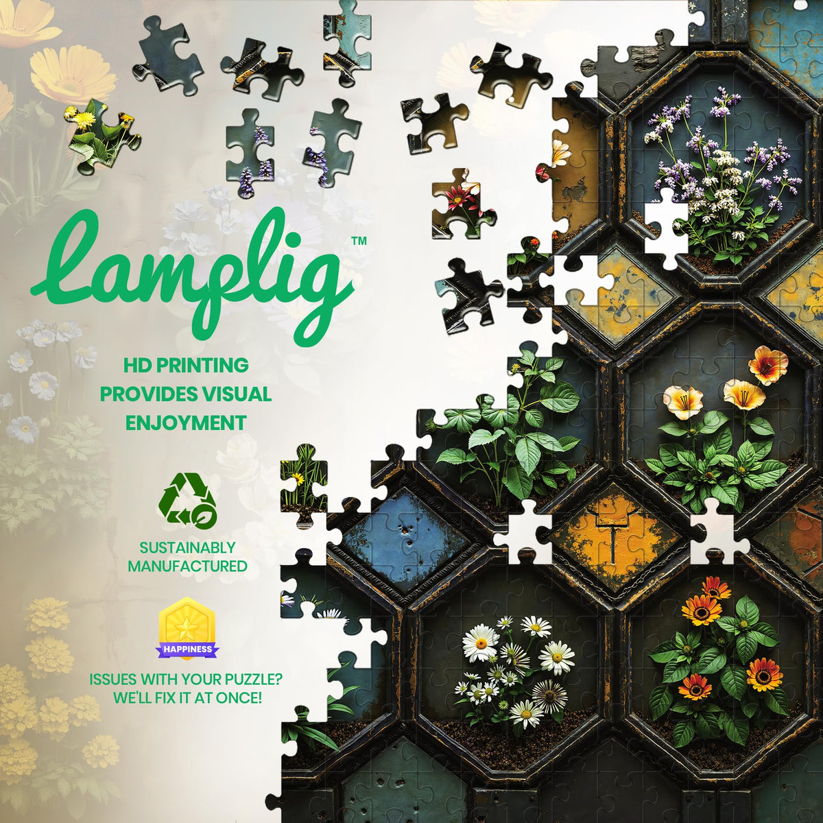 Lamplig 1000-Piece Flower Mosaic Puzzle for Adults – Garden & Nature, with 1:1 Poster & Lettered Back