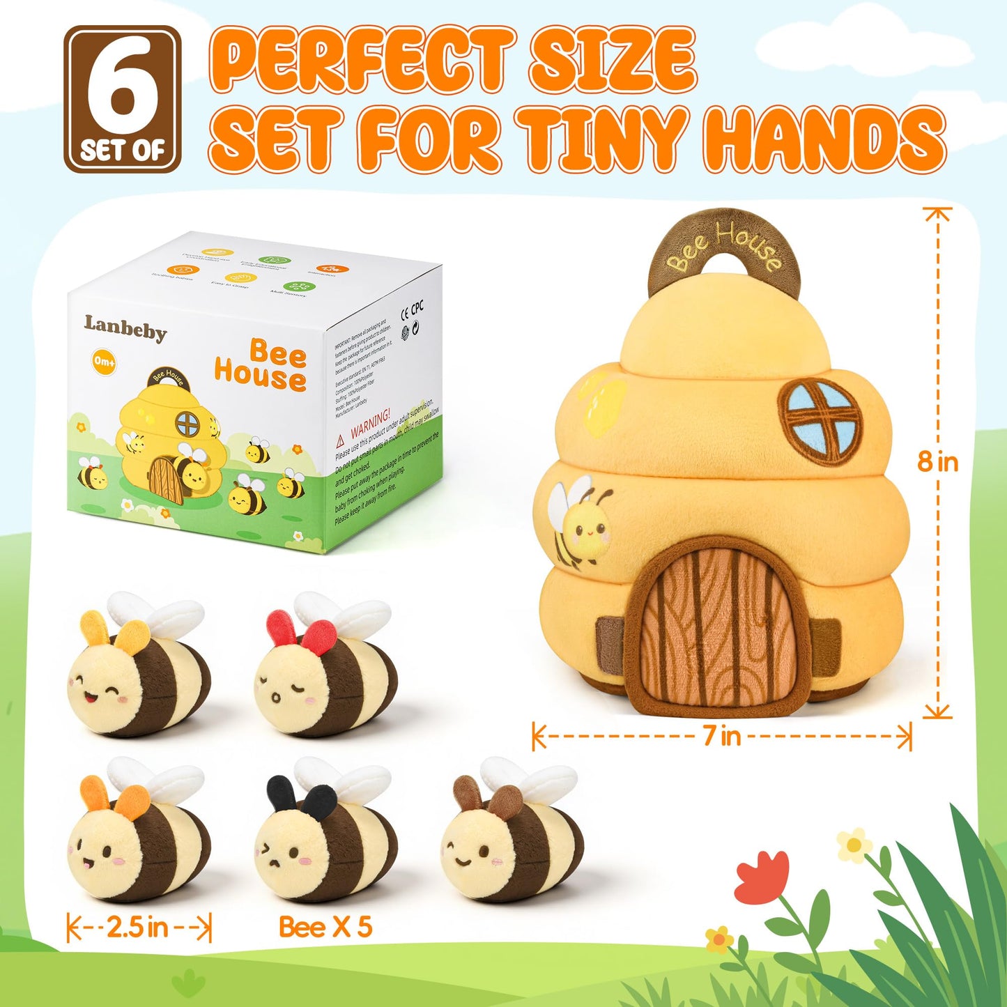 Lanbeby Beehive Infant Toy for 6–12 Months – 5 Sensory Bees, Crinkle, Rattle, Mirror & Music