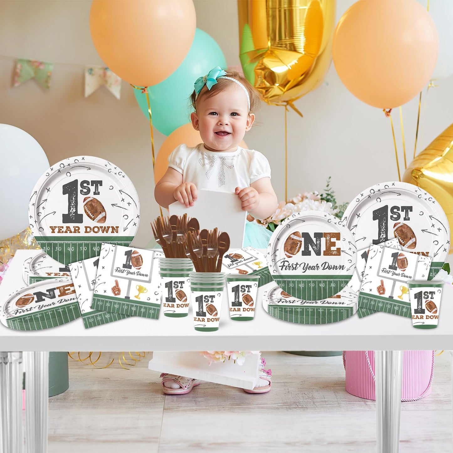 LANGASQUE Football First Year Down Birthday Decorations – 168 Pcs Party Set