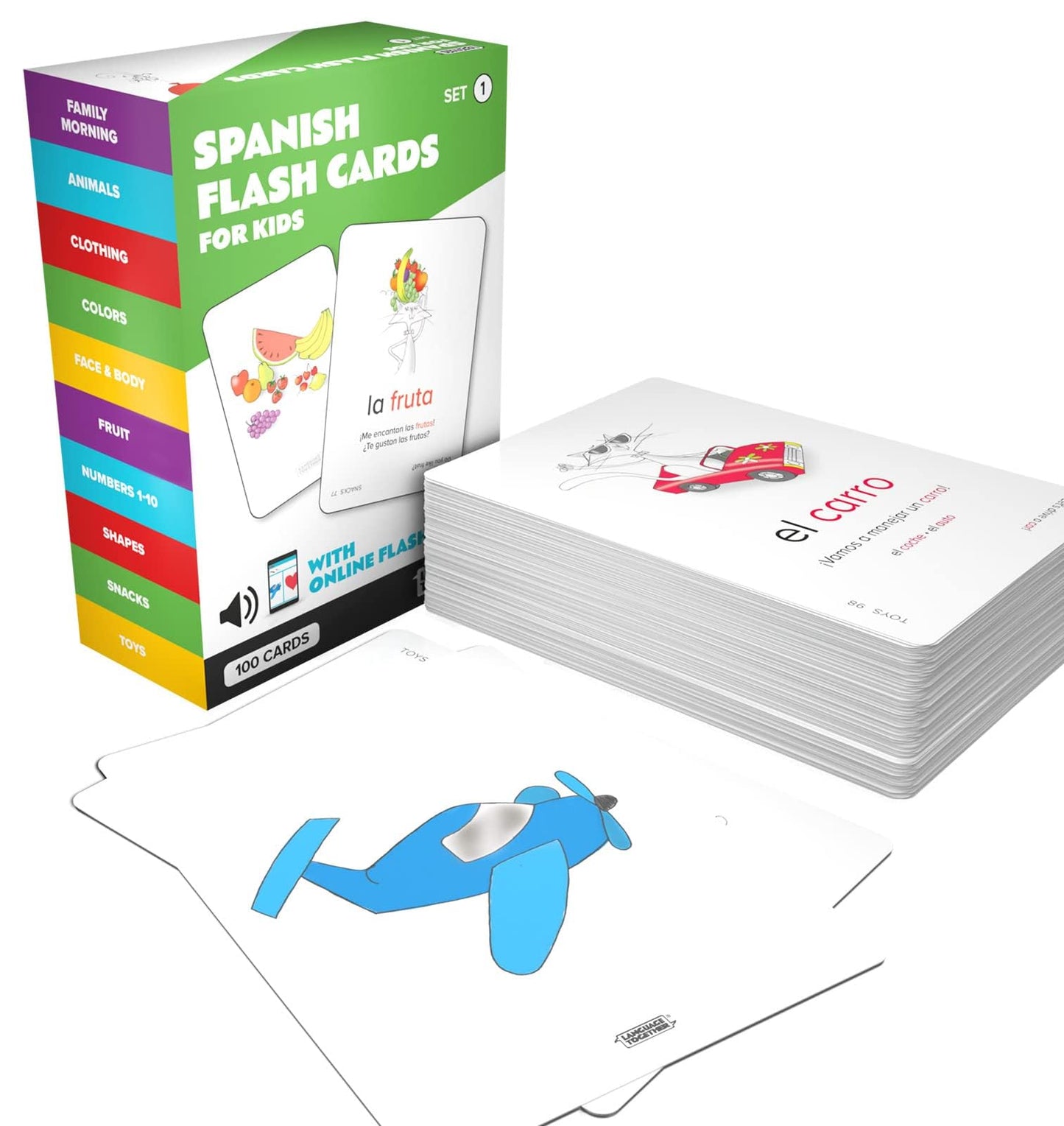 Language Together: Spanish Flash Cards for Kids — 100 First Words with Online Audio