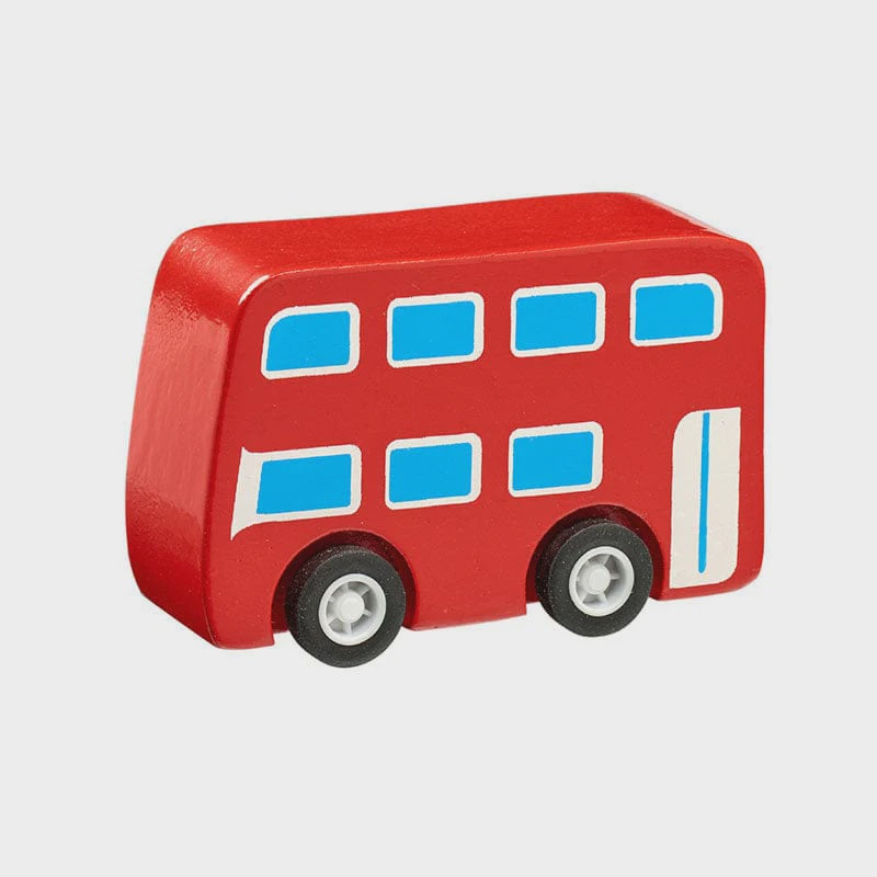Mini double decker bus - wooden push along toy vehicle