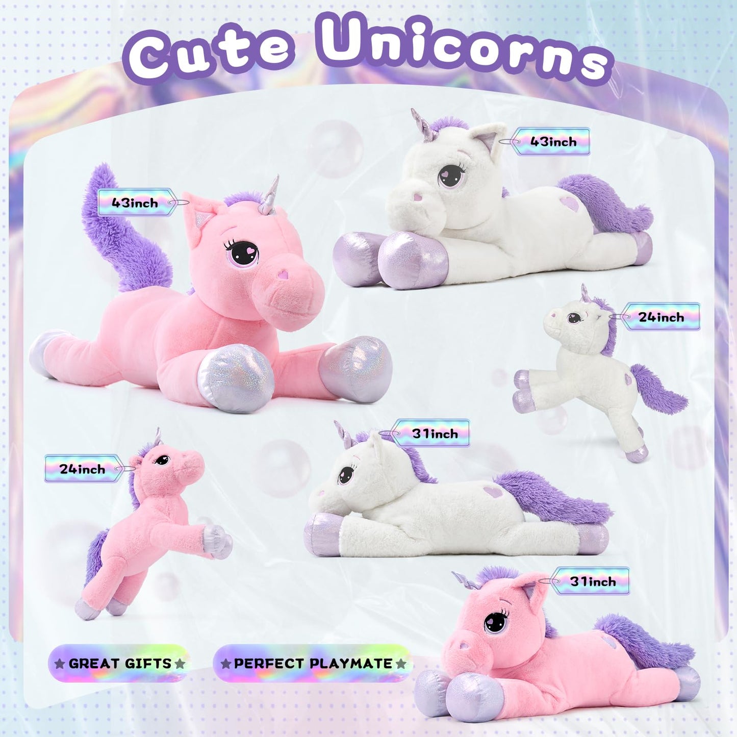 Lanmore Giant 43-Inch Unicorn Plush Pillow — Soft Pink Stuffed Toy