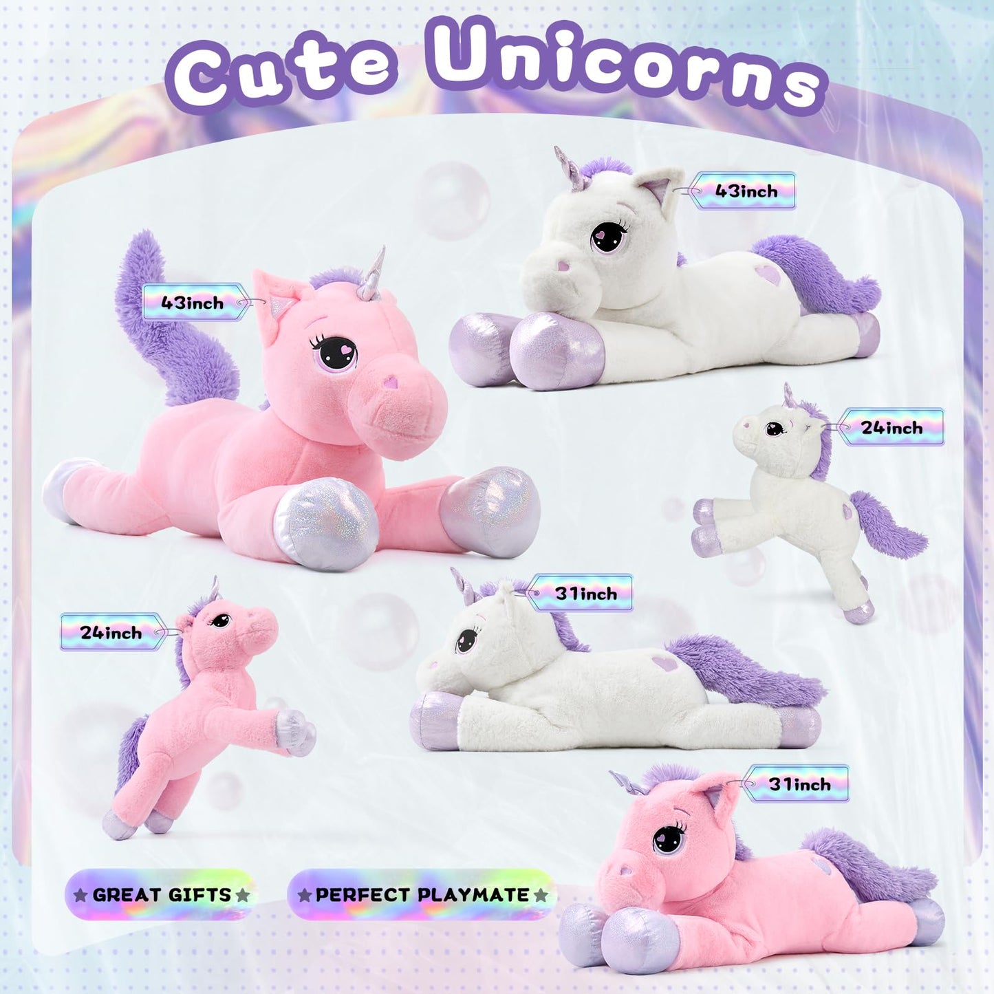 Lanmore Big Unicorn Stuffed Animal – Giant White Plush Pillow (24-Inch)