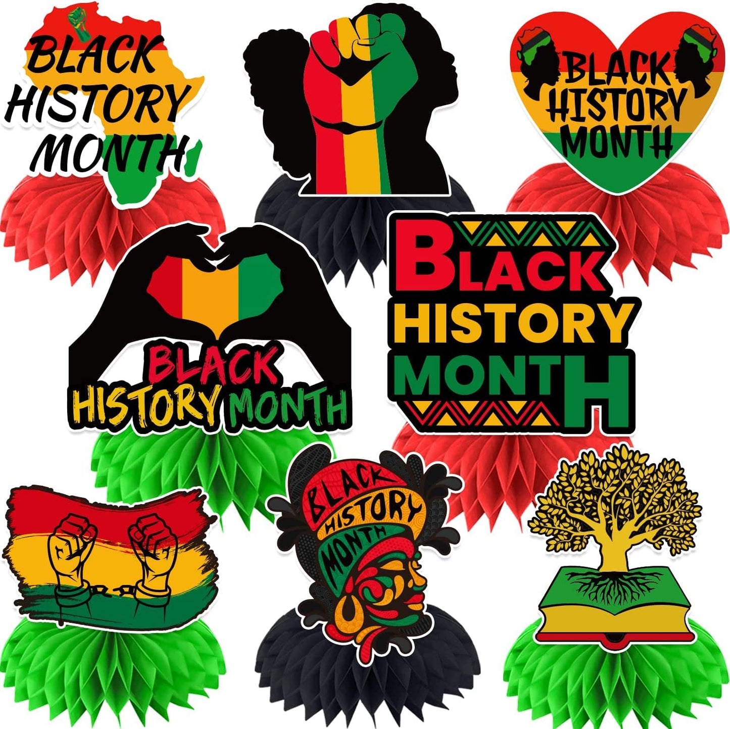LARRAZABAL Black History Month 8-Piece Honeycomb Centerpieces