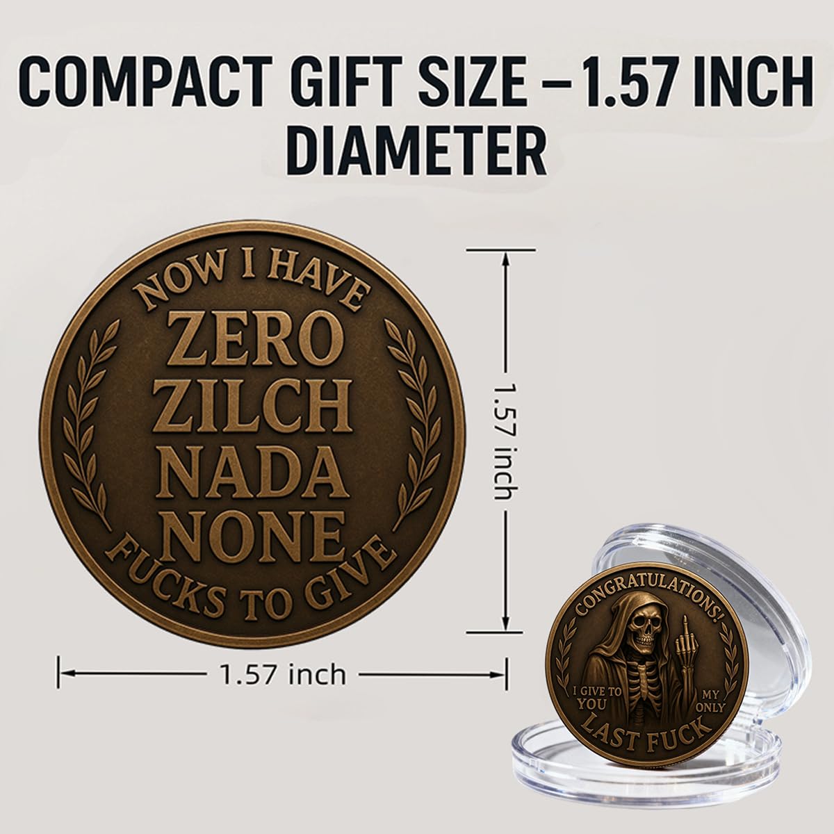 Last Fuck to Give Challenge Coin — Funny Double-Sided Skull Token (5PCS)