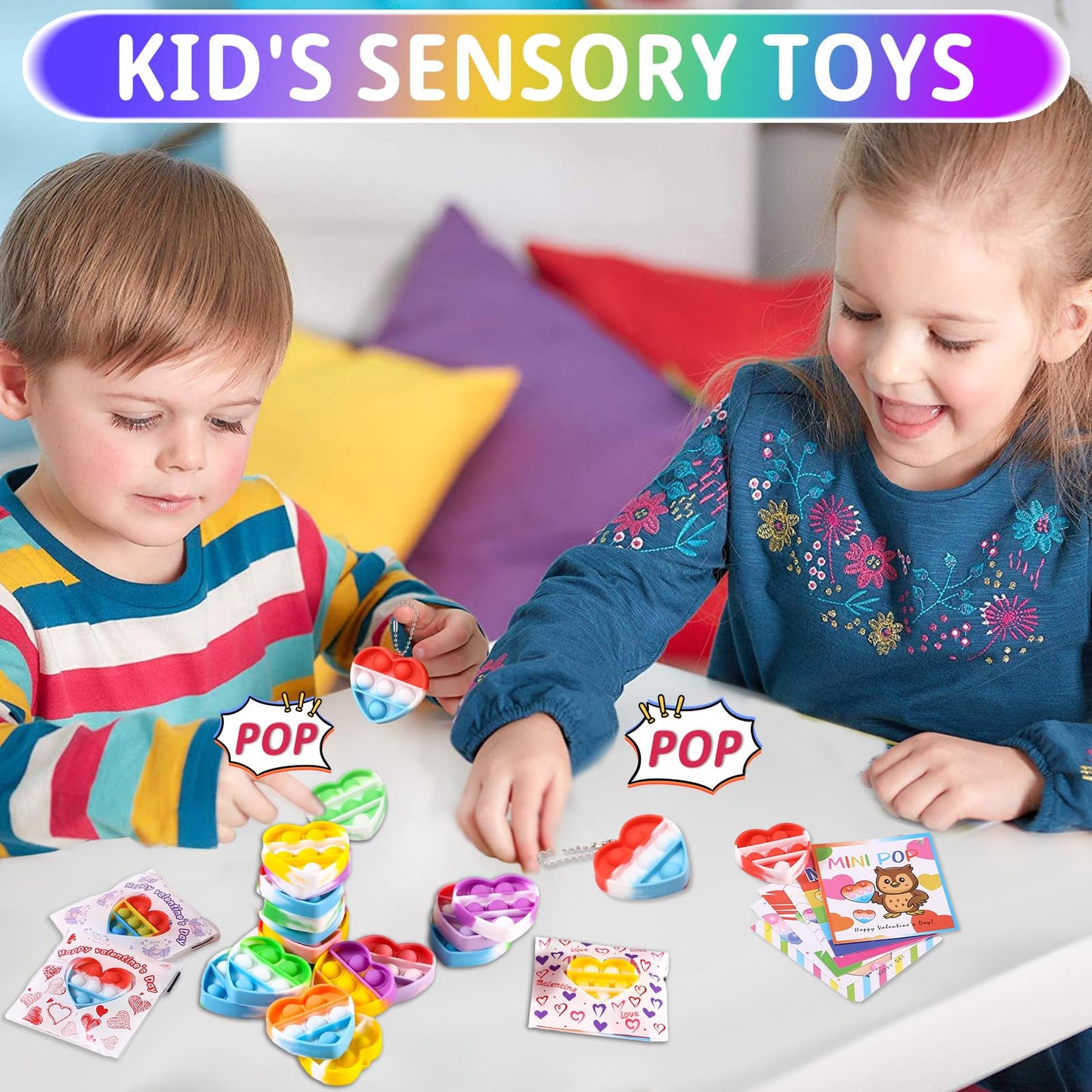 Lateefah Valentines Day Gifts for Kids – 30 Mini Pop Fidget Toys & Cards