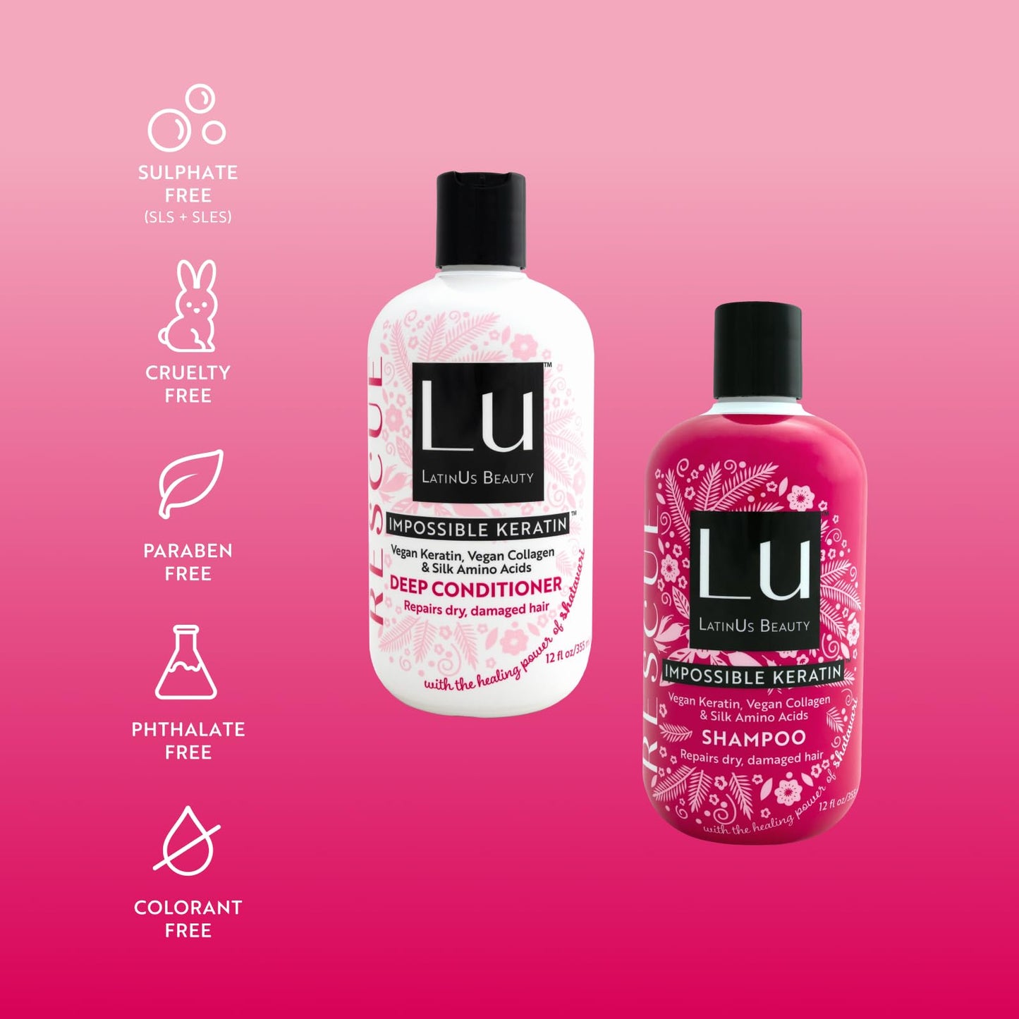 Lu by LatinUs Beauty Rescue Set – Repair & Restore Hair Care (Shampoo + Conditioner, 24 oz)