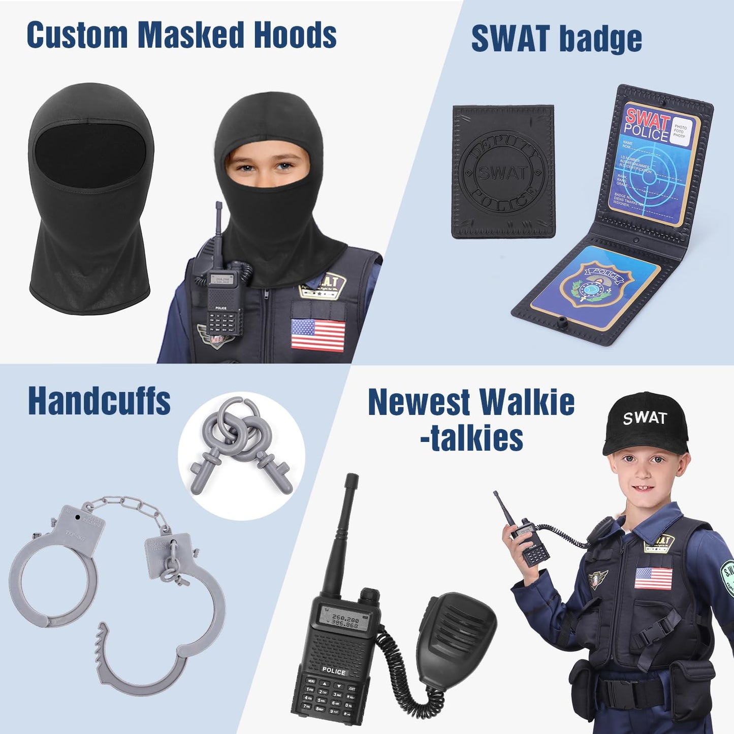 Latocos 15-Piece SWAT Police Officer Costume for Kids – Vest & Accessories Dress Up Kit for Halloween