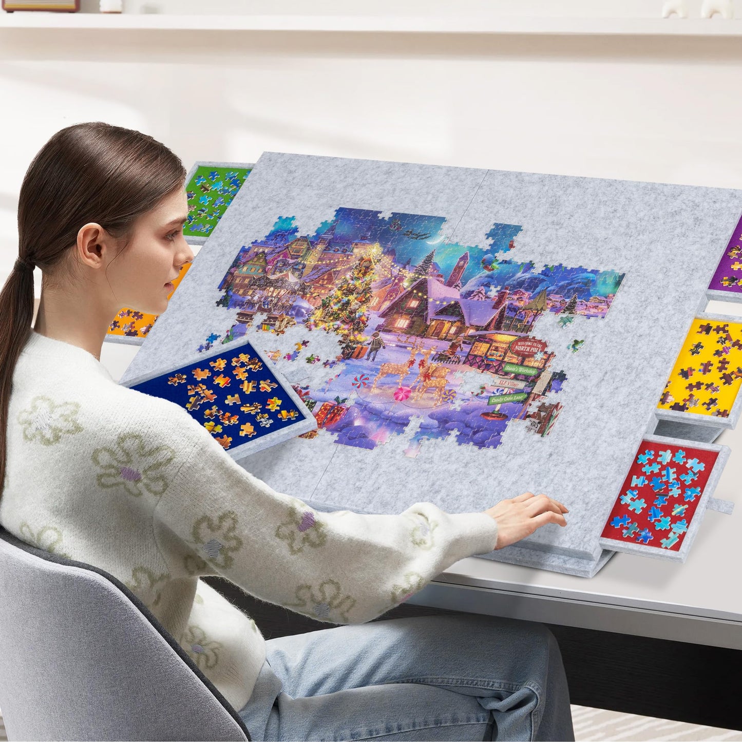 Lavievert 2000-Piece Portable Jigsaw Puzzle Board — 6 Drawers, Tilting Stand & Cover, Lightweight & Foldable