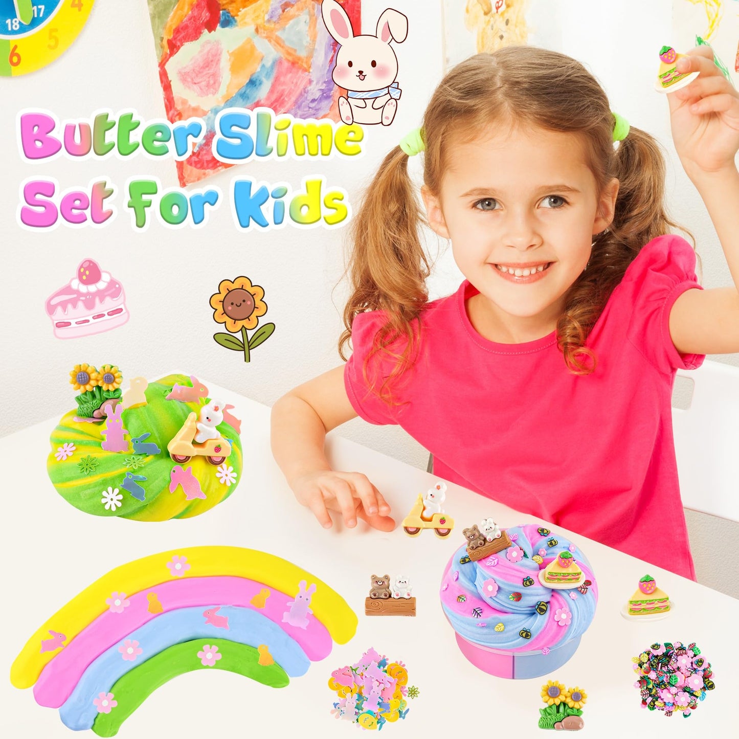 LAWOHO Butter Slime Kit – Two-Toned Slimes with 6 Add-Ins for Easter Fun