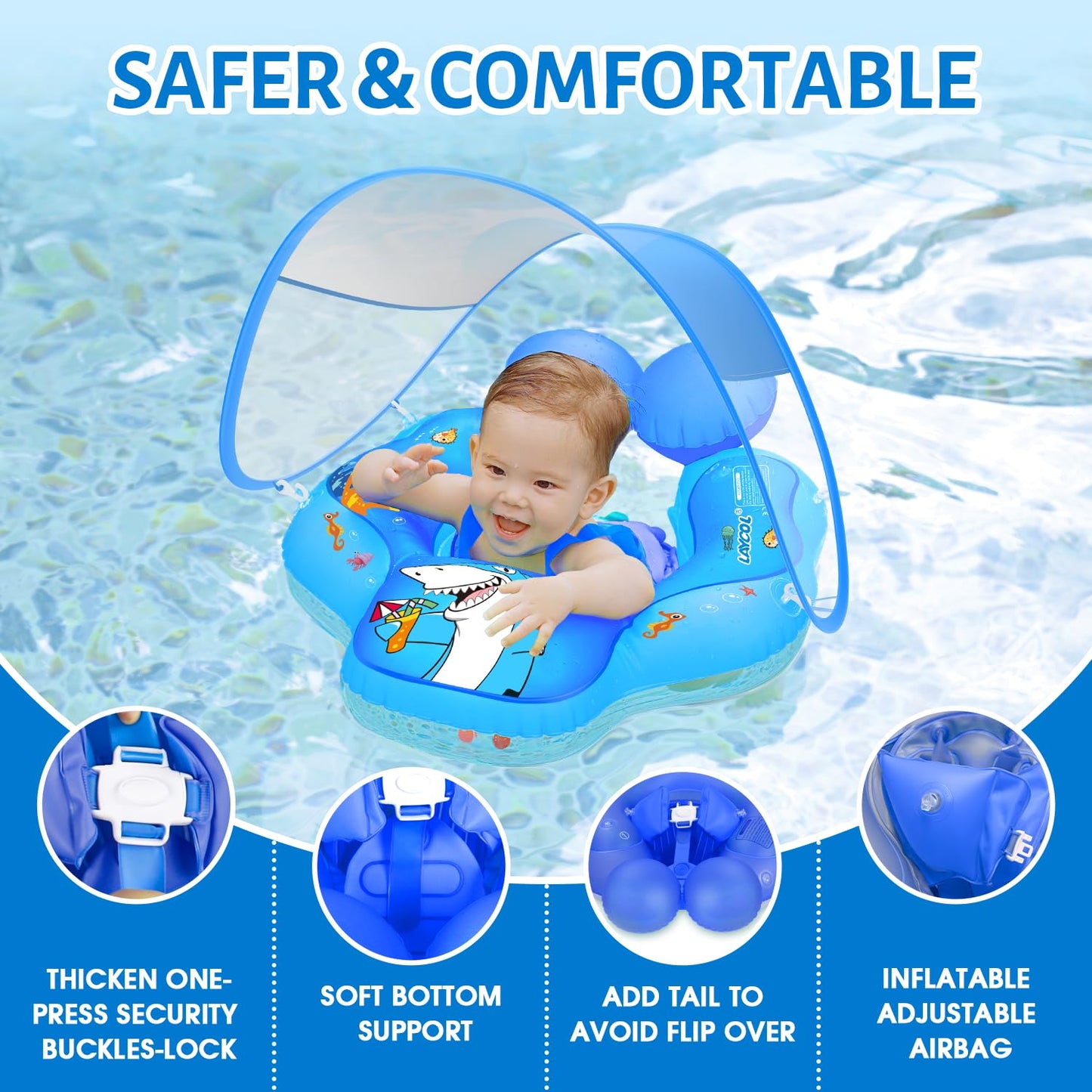 LAYCOL Baby Pool Float with Canopy – UPF50+ Sun Protection for 3–36 Months